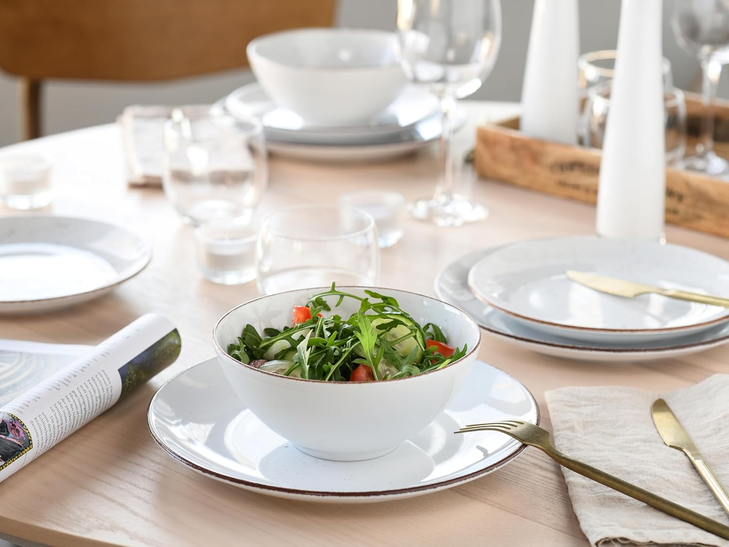 CreaTable, 20317, Serie VINTAGE NATURE weiss, Geschirrset Kombiservice 16 teilig