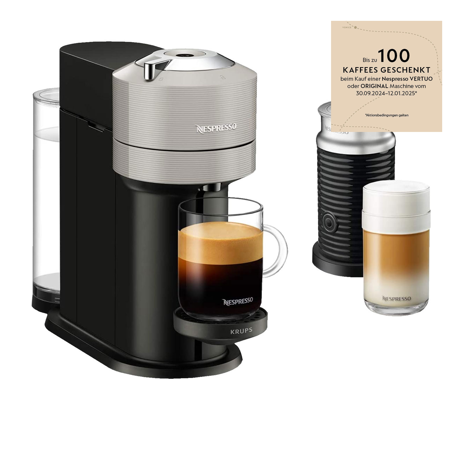 Krups XN 910B Nespresso Vertuo Next + Nespresso Aeroccino 3 Milchaufschäumer