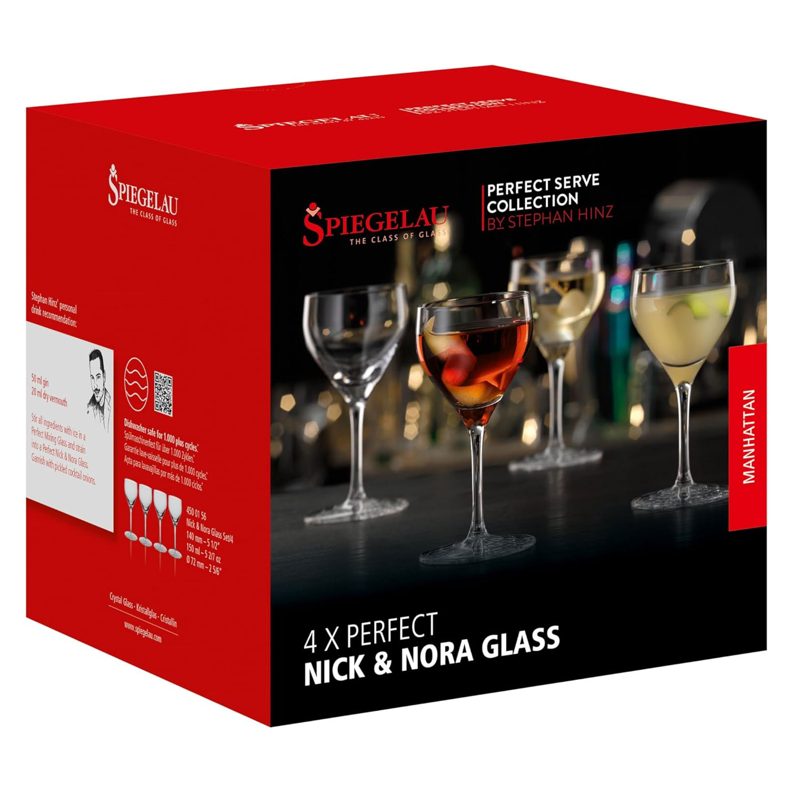 Spiegelau 4-teiliges Manhattan-Gläser-Set Cocktailgläser Kristallglas 150 ml Perfect Serve Nick & Nora 4500156