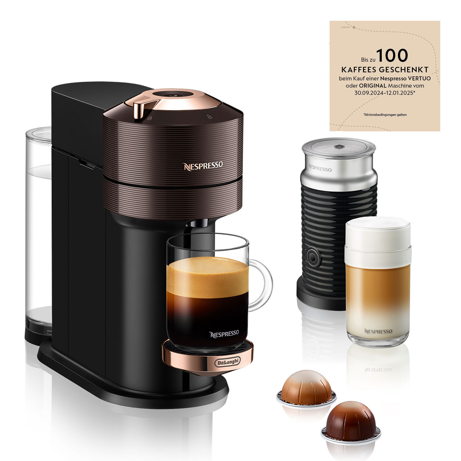 Nespresso Relove Vertuo Next Premium Rich Brown Kapselmaschine inkl. Aeroccino 3 Milchaufschäumer