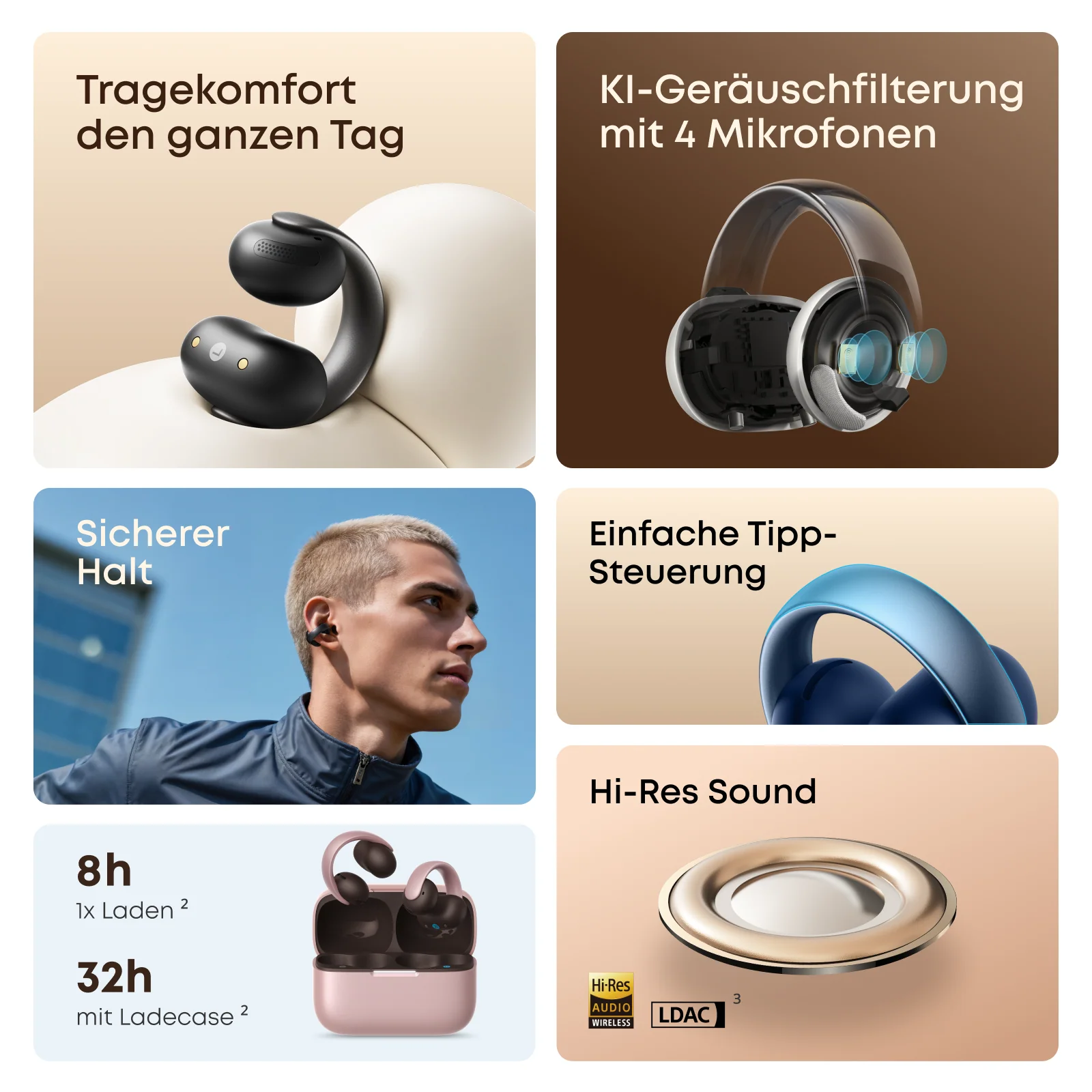 Soundcore AeroClip blau Open-Ear Kopfhörer