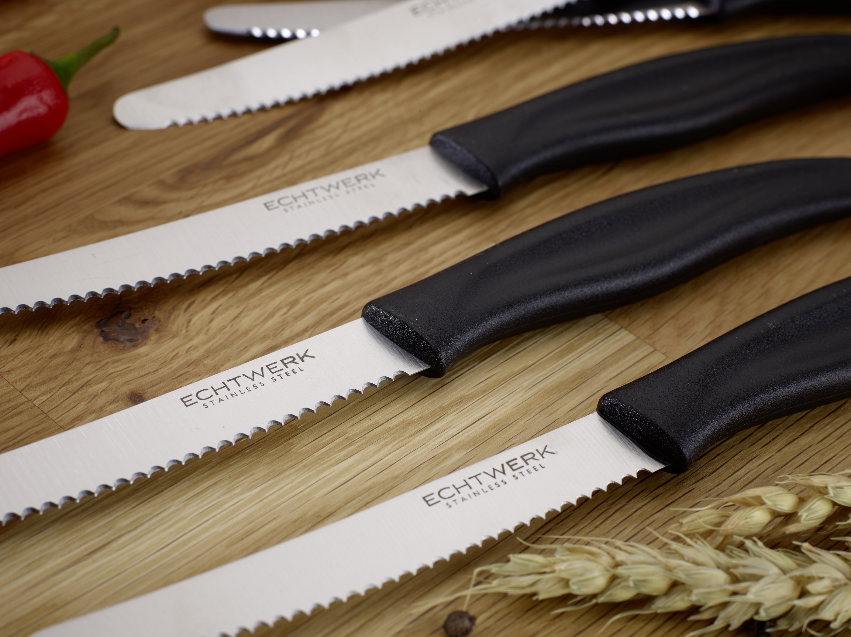 Echtwerk Brötchenmesser/ Frühstücksmesser 6 Stk. Edelstahl Wellenschliff