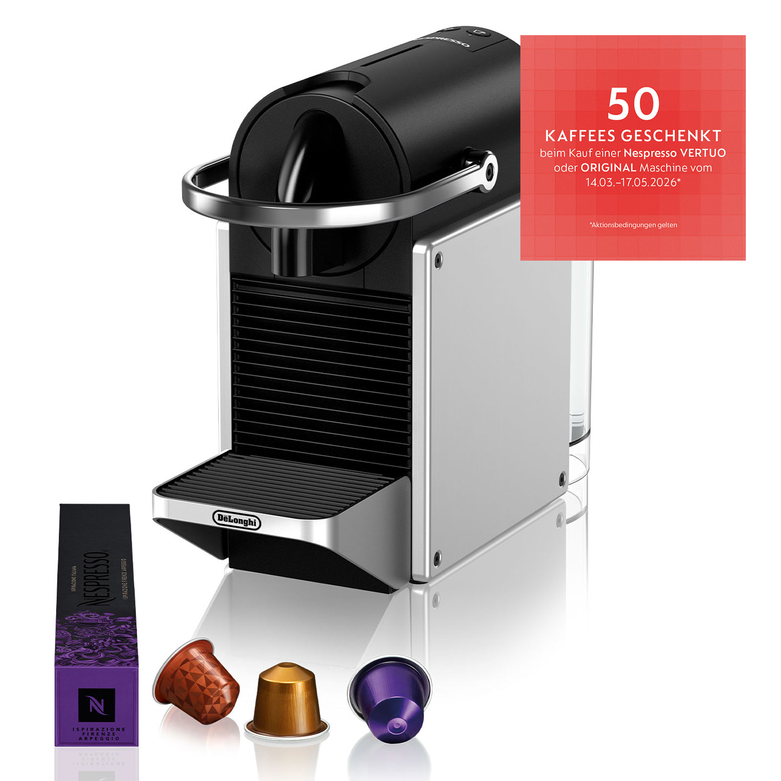 De'Longhi EN127.S PIXIE Re-Design silber Nespresso-Kapselmaschine