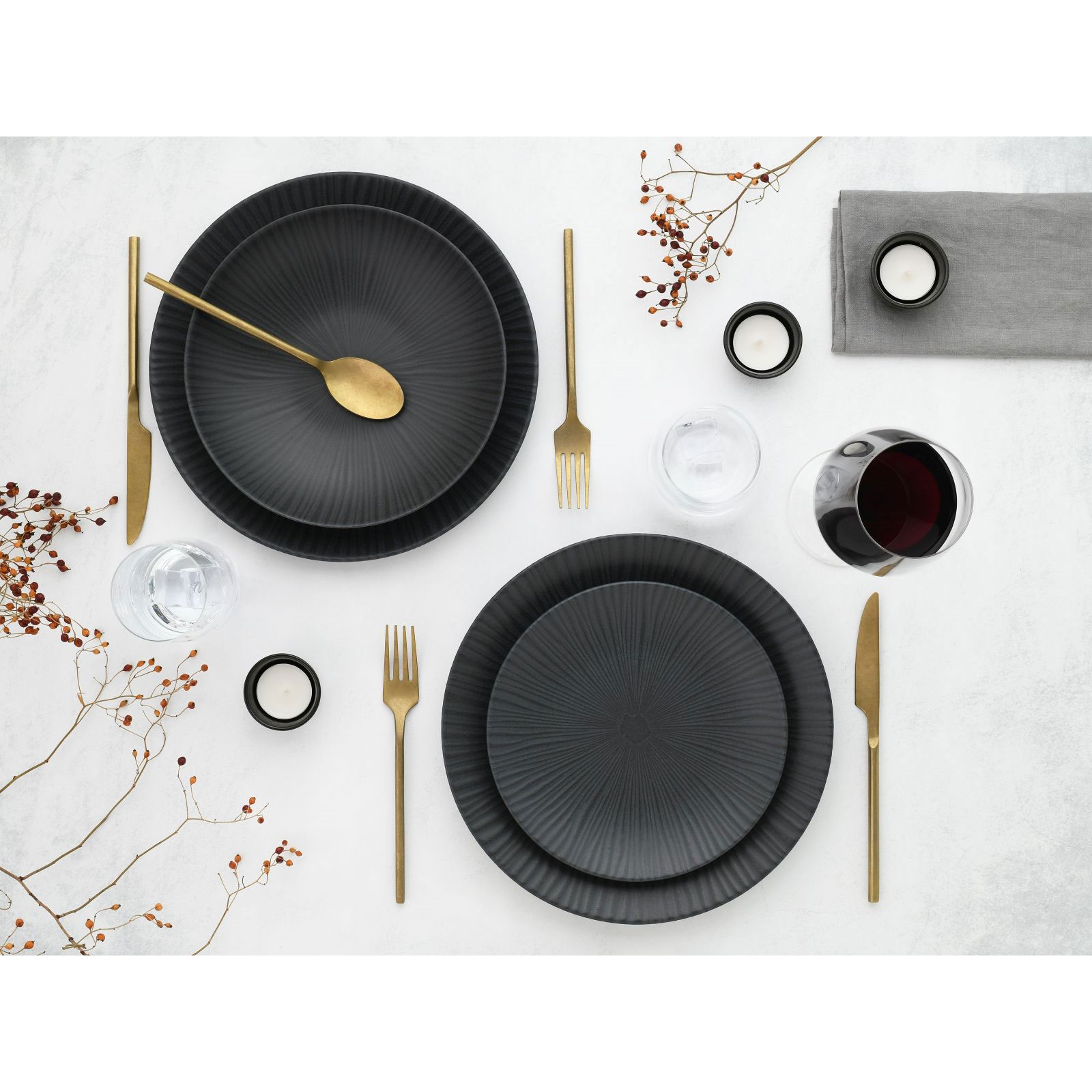 Creatable 23211 VESUVIO black (ELEMENTS Collection Geschirrset Tafelservice 12 tlg Steinzeug