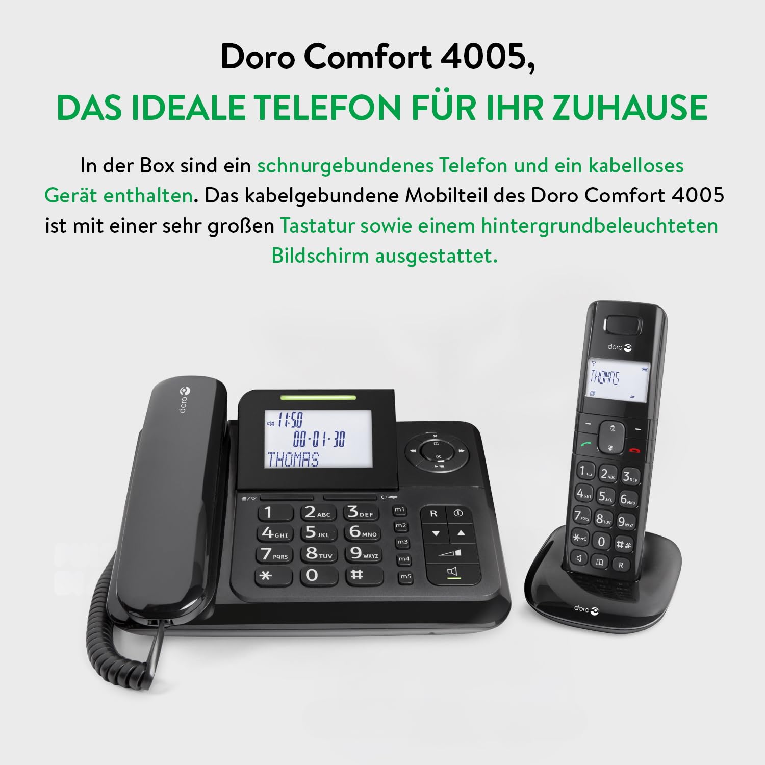 DORO - Doro Comfort 4005 - Festnetztelefon + Schnurloses DECT-Telefon mit AB