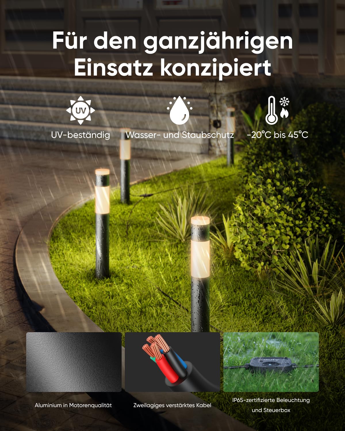 eufy Außen-Wegeleuchten E10, 4er-Pack, Smarte Verkabelte RGBWW LED Leuchten