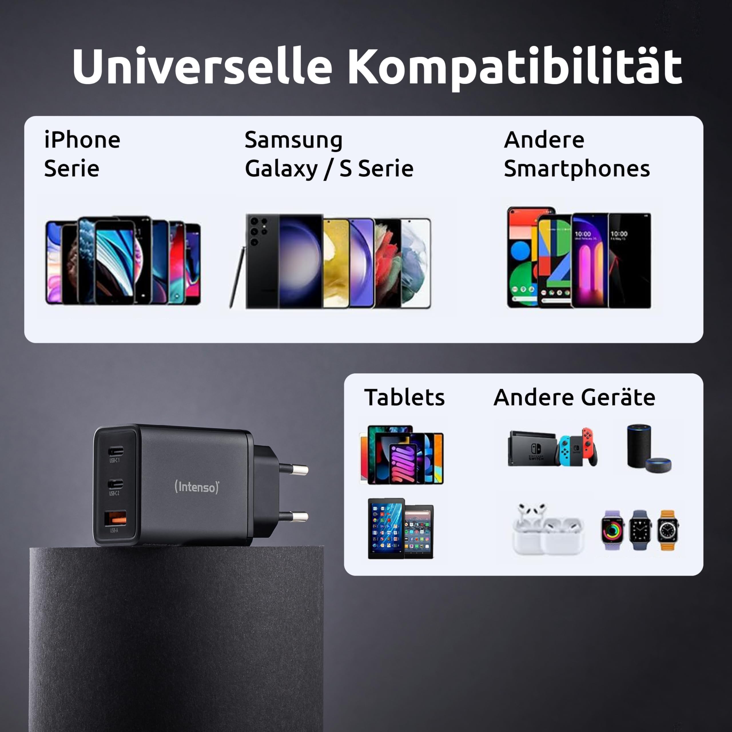 Intenso Power Adapter W65ACC GaN, 65W, Super schnelles Laden
