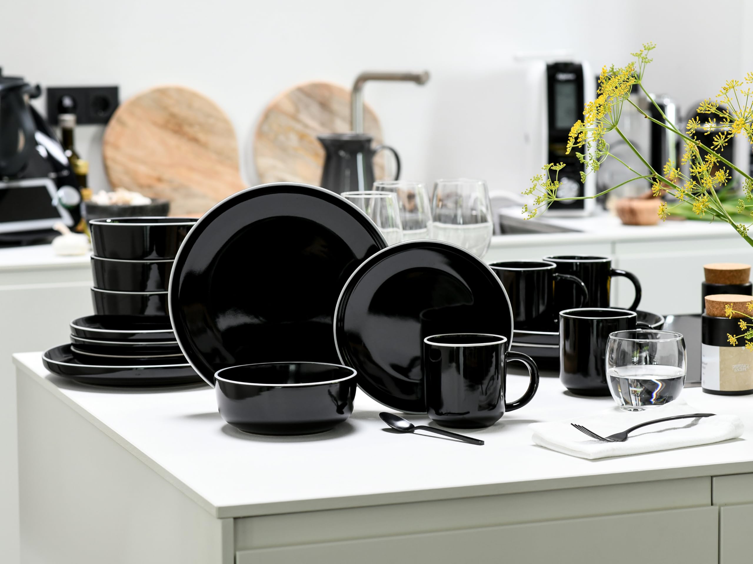CreaTable 24803 Kombiservice Serie Nordic Gourmet Schwarz 16-tlg. 4 Personen