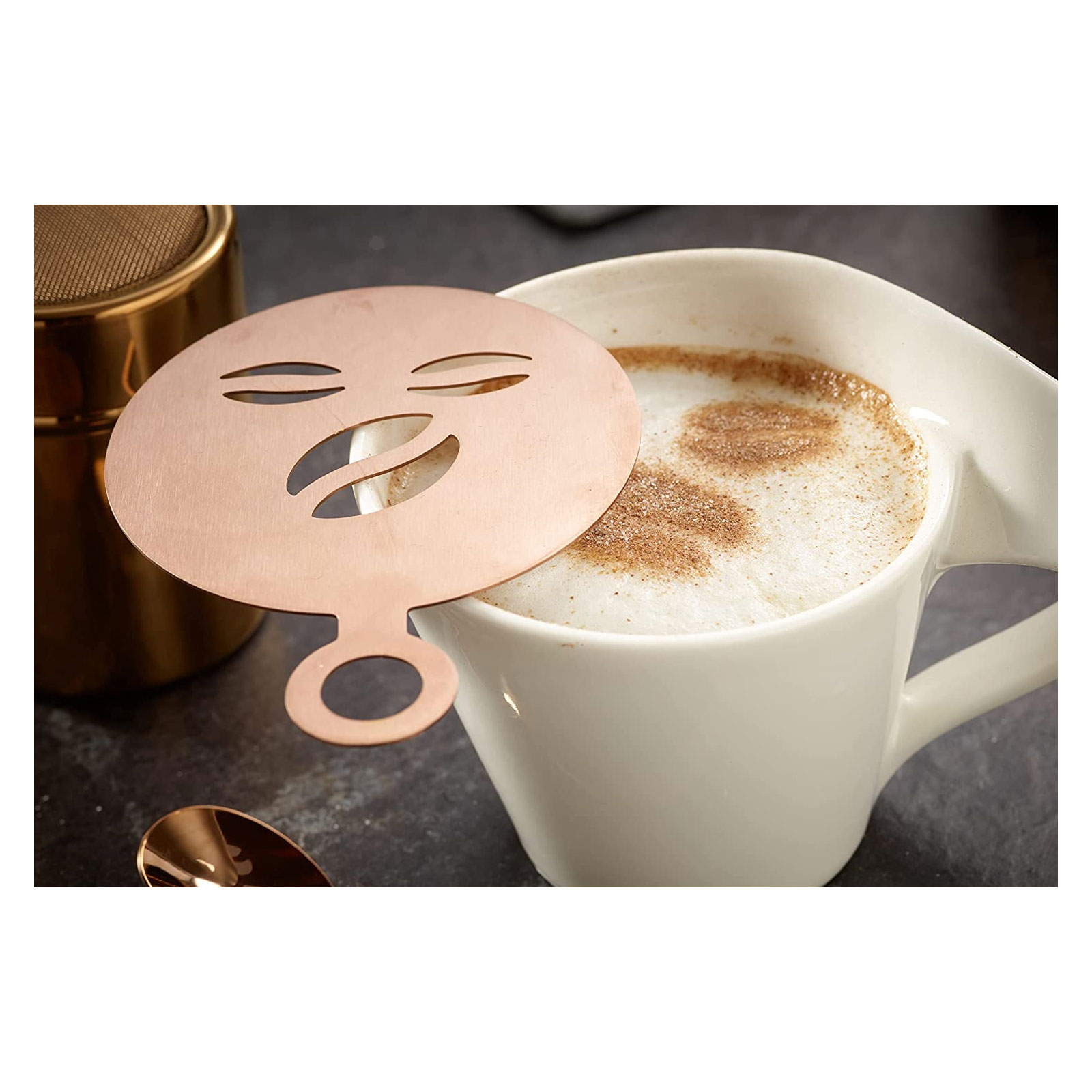 Echtwerk  Kaffeezubehör-Set, 23-tlg, Milchschaumkännchen 600 ml, Kakaostreuer, 4x Espresso-, 4x Cappuccino-, 4x Latte Macchiato-Löffel, 4x Kaffeeclips, 4x Kaffeeschablonen, Kaffeemesslöffel, Silber