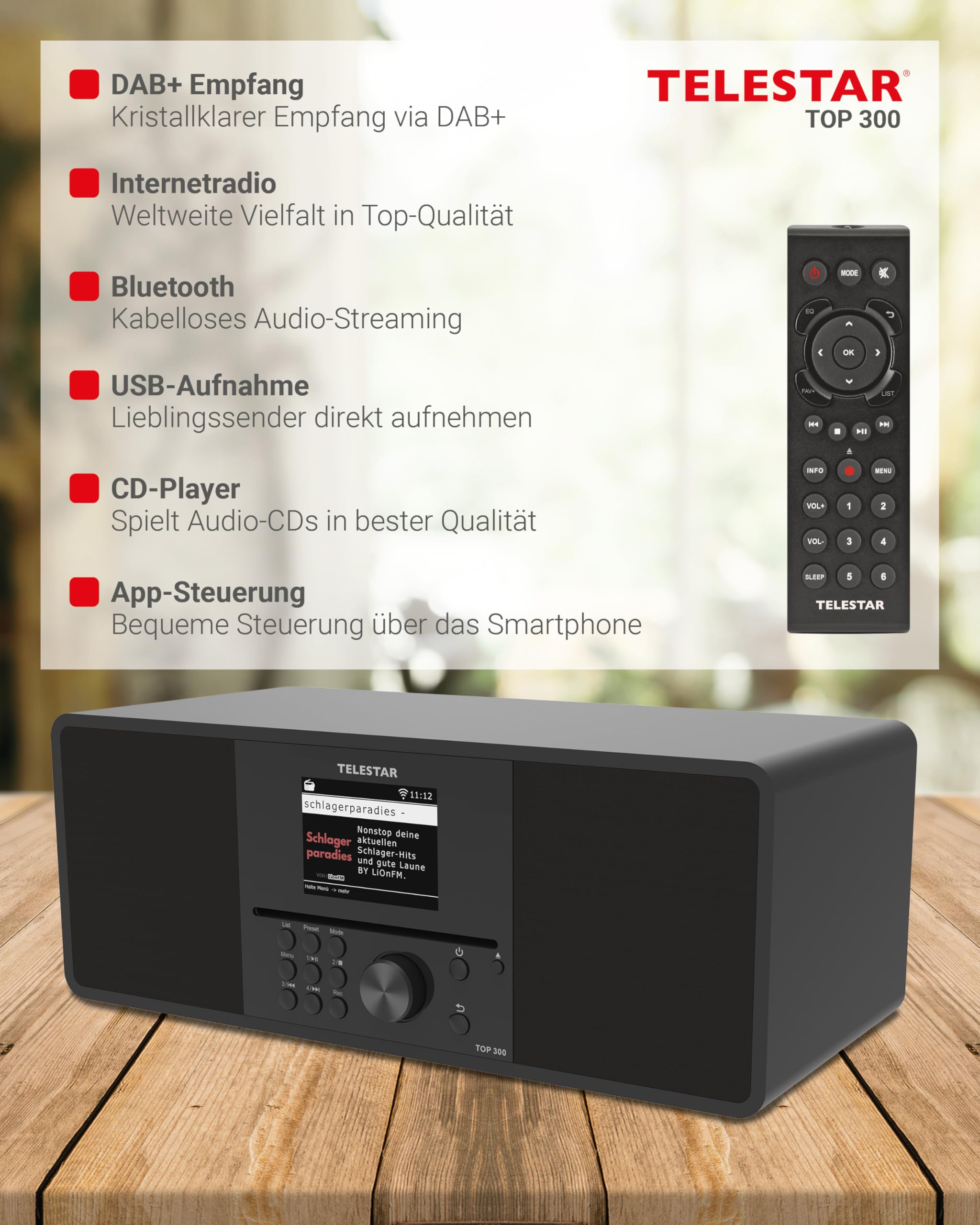 TELESTAR TOP 300 DAB+ Internetradio mit CD-Player Bluetooth USB Schwarz