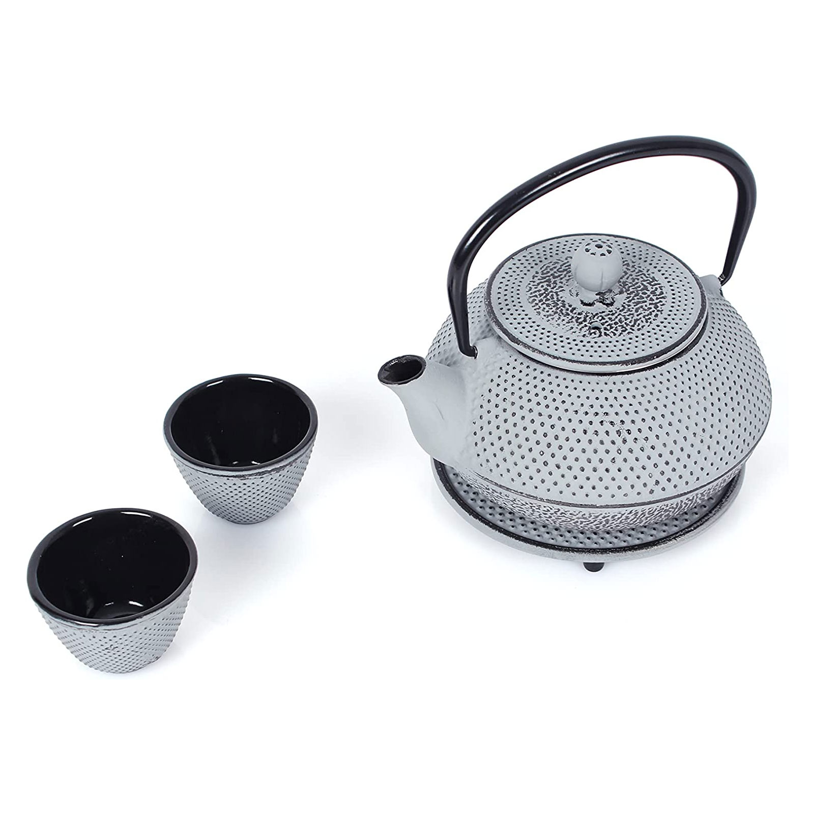 Echtwerk Teeservice Gusseisen Teekanne 1,1 L Teebereiter inkl. Untersetzer 2 Teetassen Teekannen-Set Vintage-Design