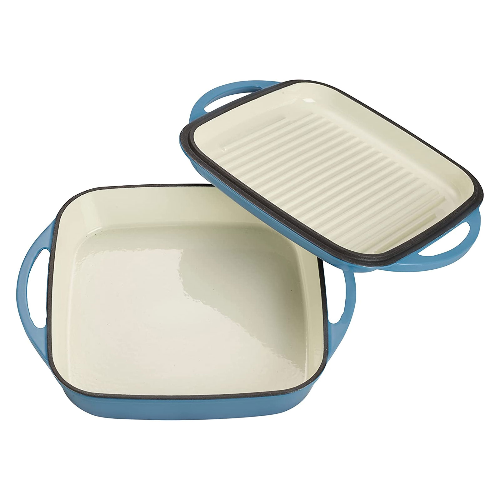 Echtwerk Universalbräter 2-in-1 Set Gusseisen Auflaufform mit Deckel Gusseisentopf Emaille-Beschichtung Backöfen Grill BBQ Induktion Grau 1,5 L