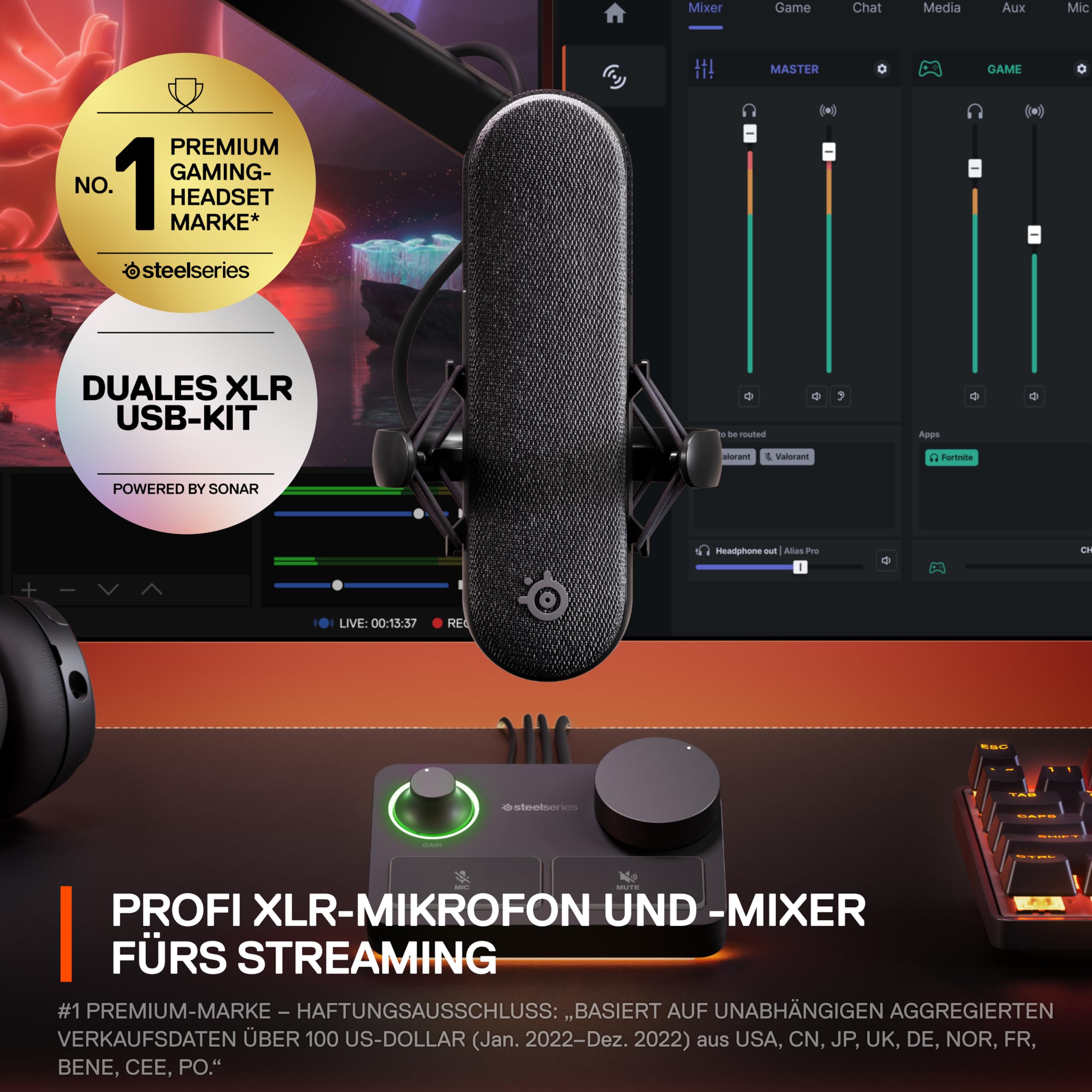 SteelSeries Alias Pro Kit – XLR-Mikrofon + Stream-Mixer