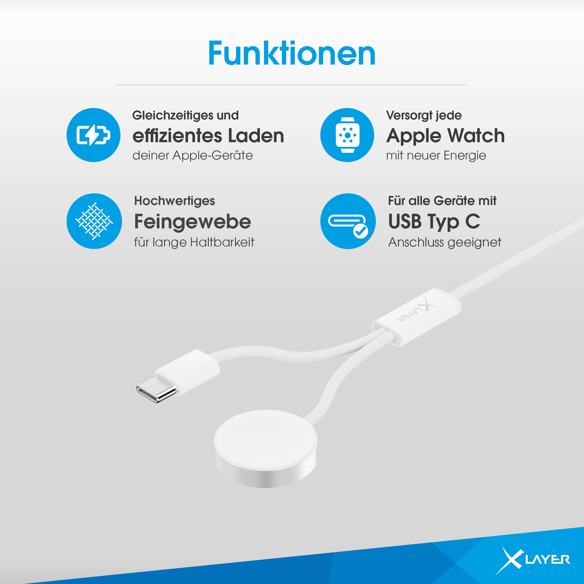 XLayer feingewebtes 2 in 1 Premium-Kabel mit USB Typ C & Apple Watch Charger