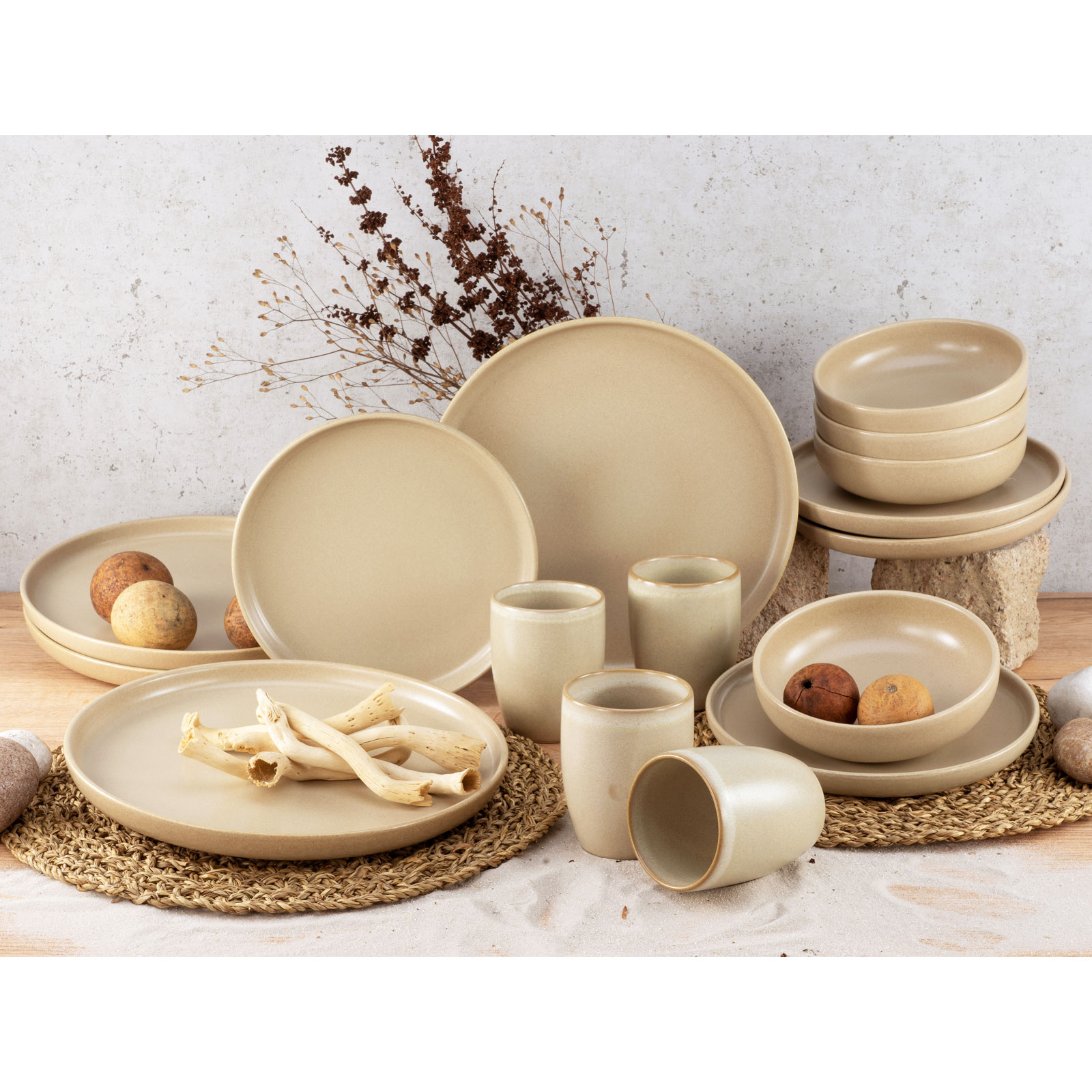CreaTable, 33075, Serie uno SAND, Geschirrset, Kombiservice 16 teilig, Steinzeug