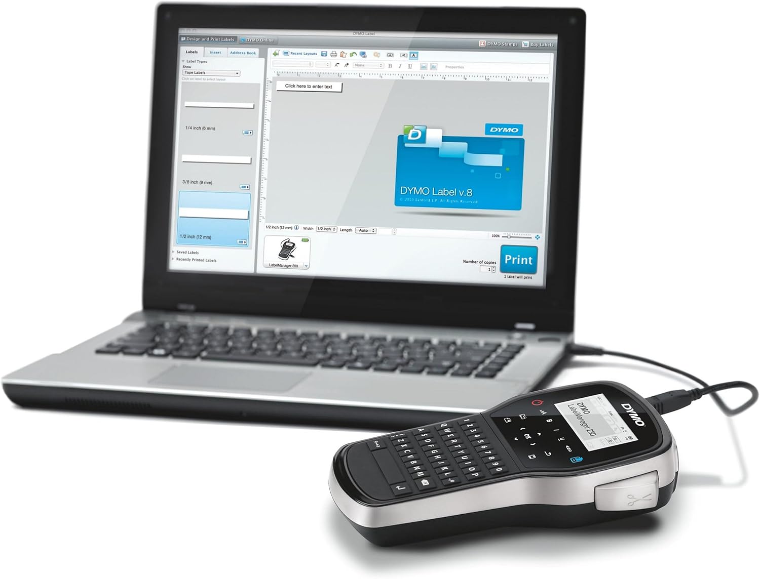 Dymo LabelManager 280 6/9/12 mm D1-Bänder AZERTY Etikettendrucker