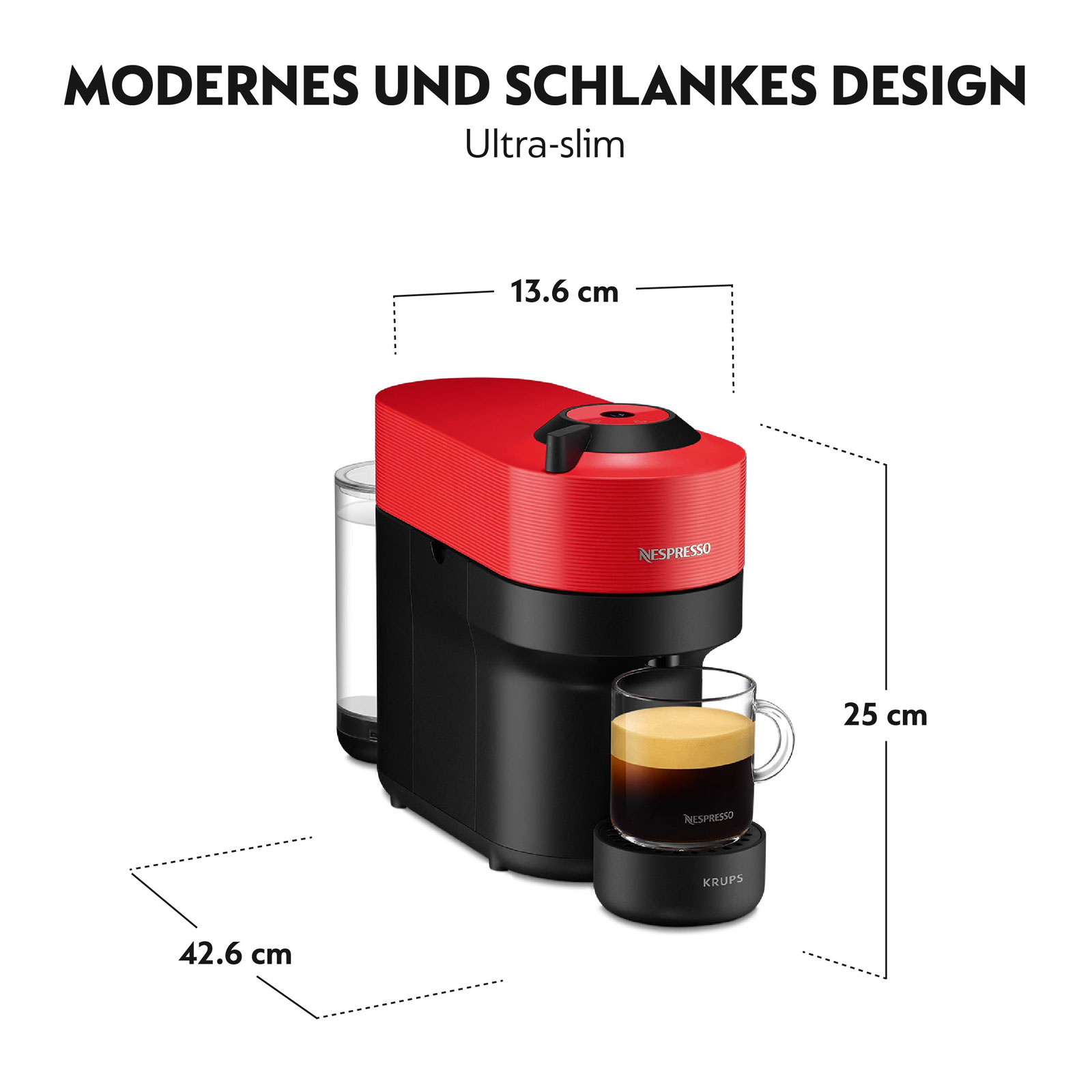 Krups XN9205.22 Vertuo Pop Red Aeroccino 3 Milchaufschäumer