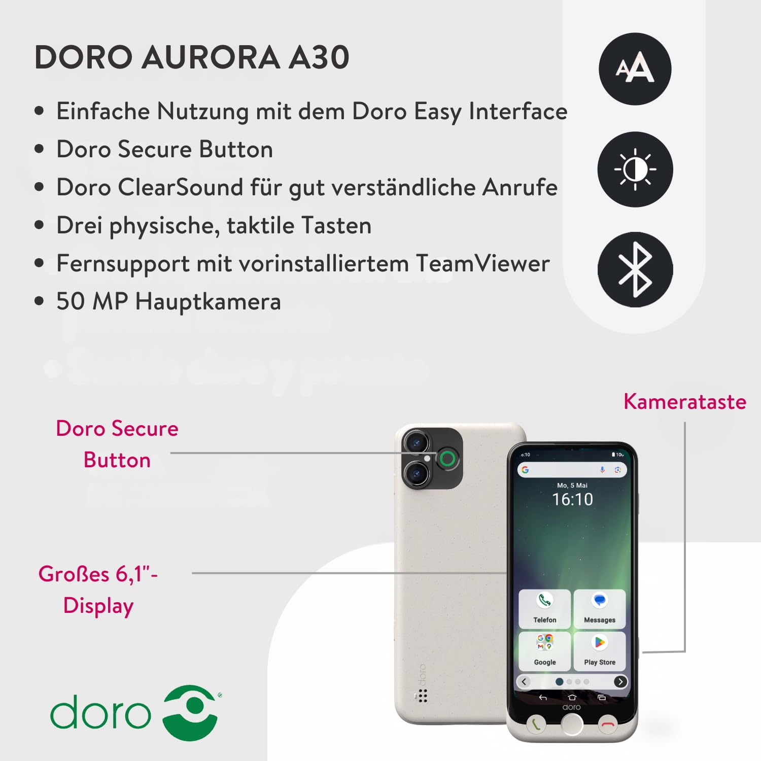 Doro - Aurora A30 Smartphone - Seniorenhandy