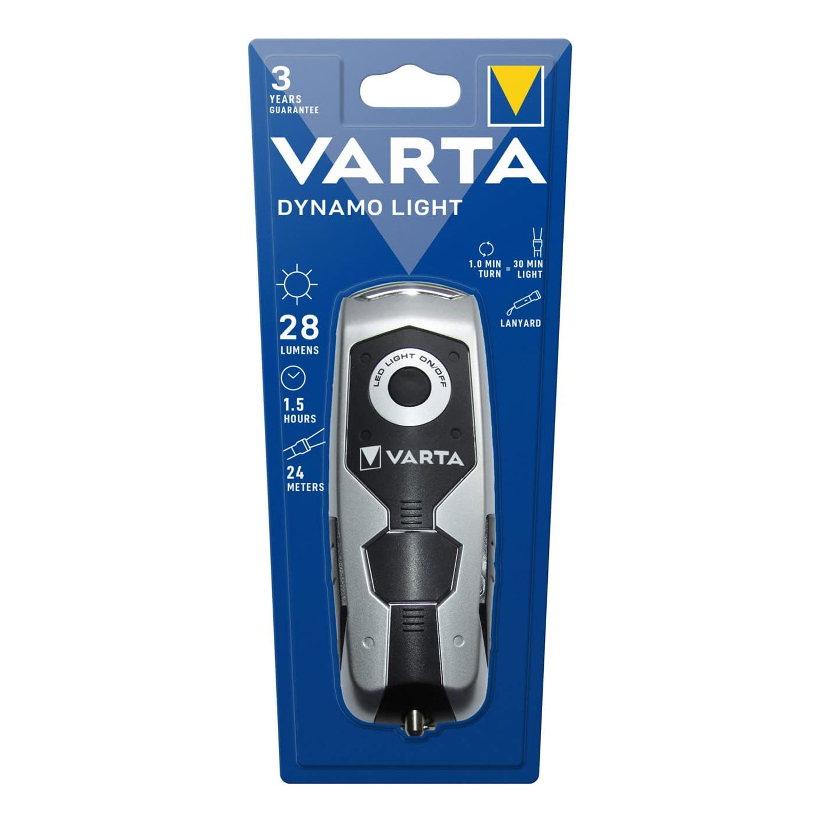 Varta Taschenlampe Dynamo Light LED Grau Hand-Blinklicht