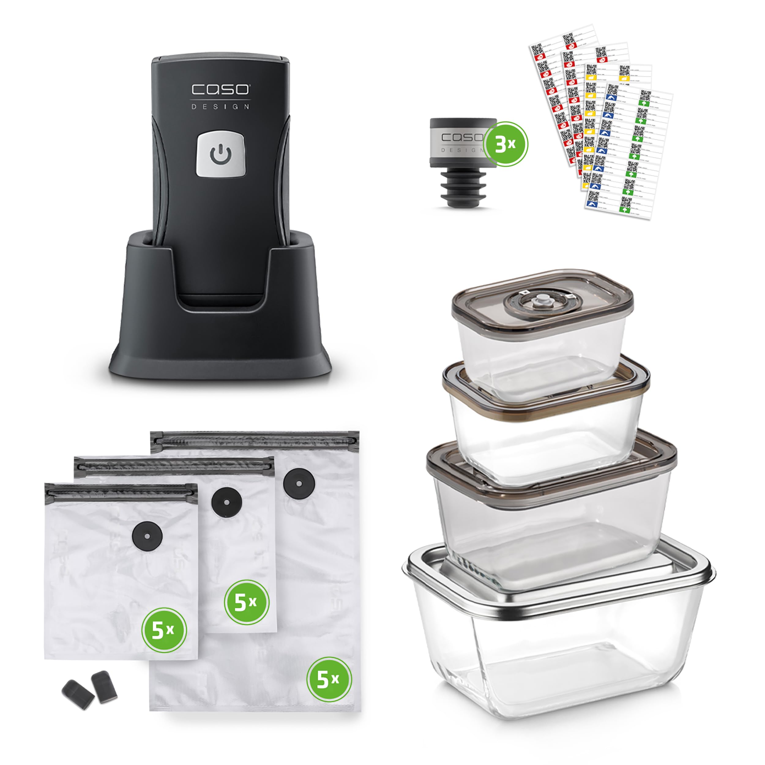 CASO Vacu OneTouch Pro Set, kabelloser Handvakuumierer mit umfangreichem Zubehör