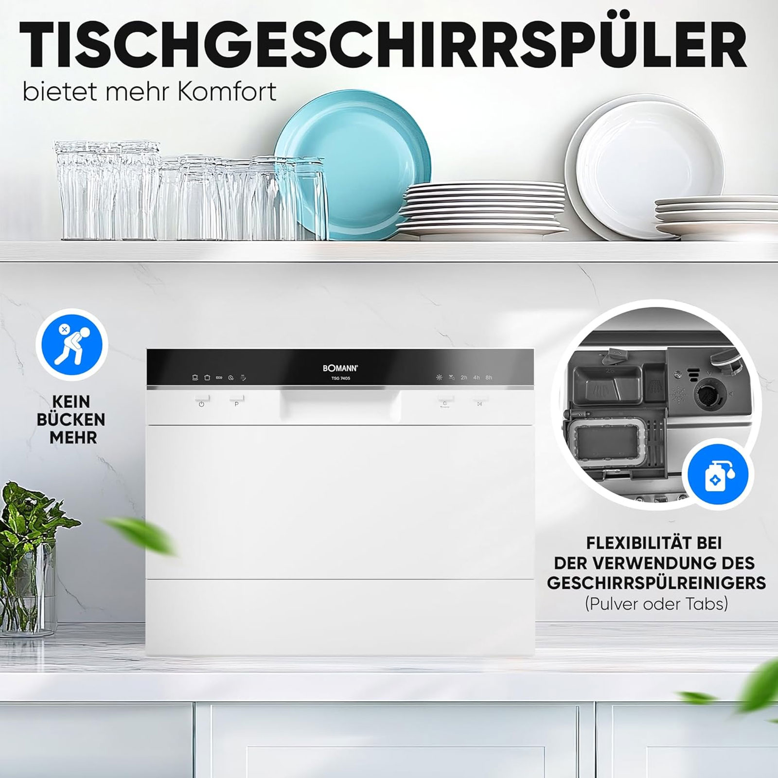 Bomann TSG 7405 Tisch-Geschirrspüler, Weiß