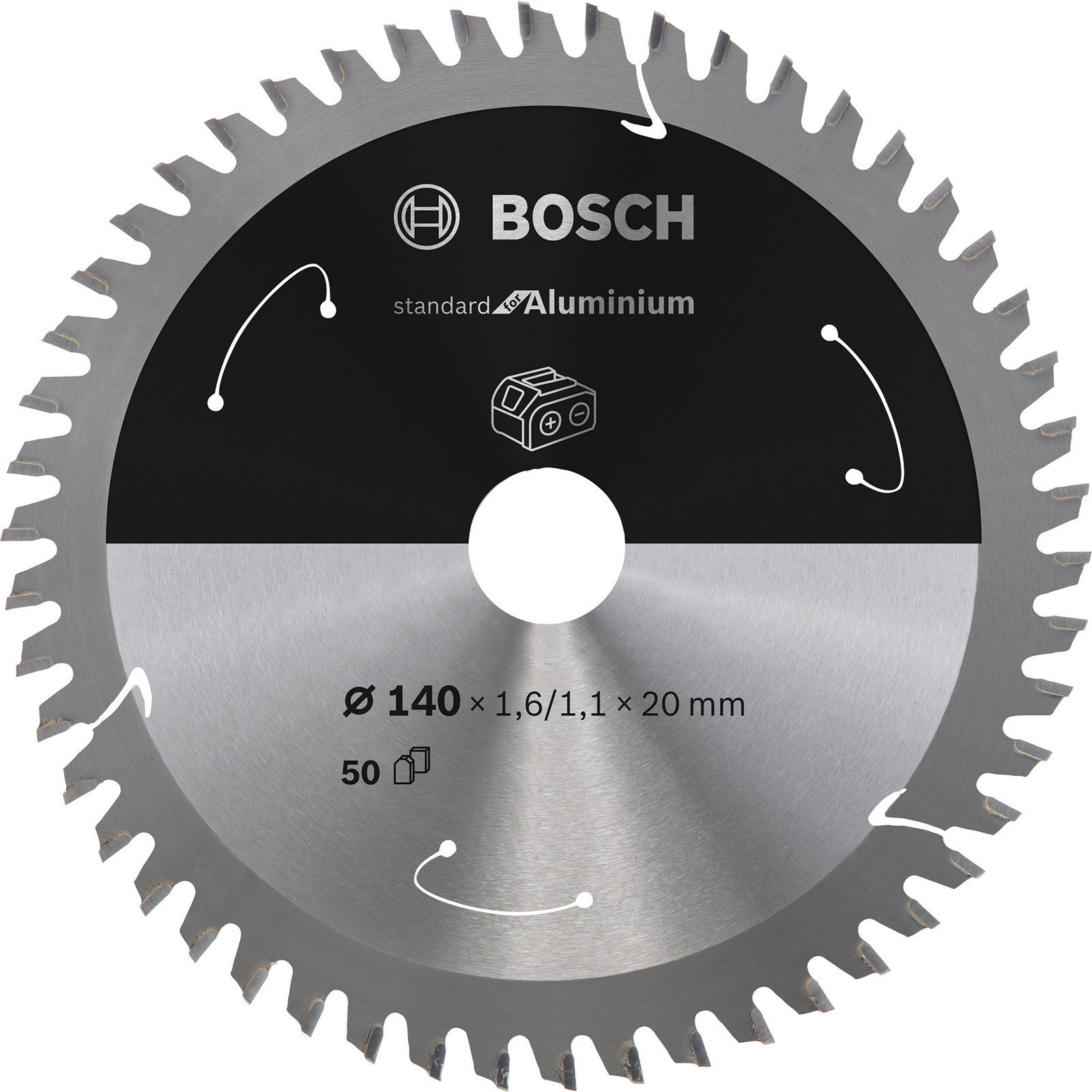 Bosch Professional Akku-Kreissaegeblatt Standard for Aluminium, 140 x 1,6 / 1,1 x 20, 50 Zaehne