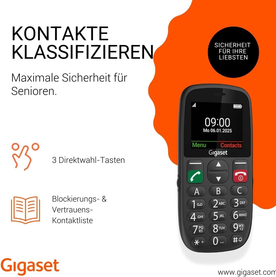 Gigaset GL395 Mobiltelefon einfache Bedienung für Senioren, große Tasten & SOS-Notruftaste Staub- & spritzwassergeschützt Gigaset GL395 Mobiltelefon einfache Bedienung für Senioren, große Tasten & SOS-Notruftaste Staub- & spritzwassergeschützt