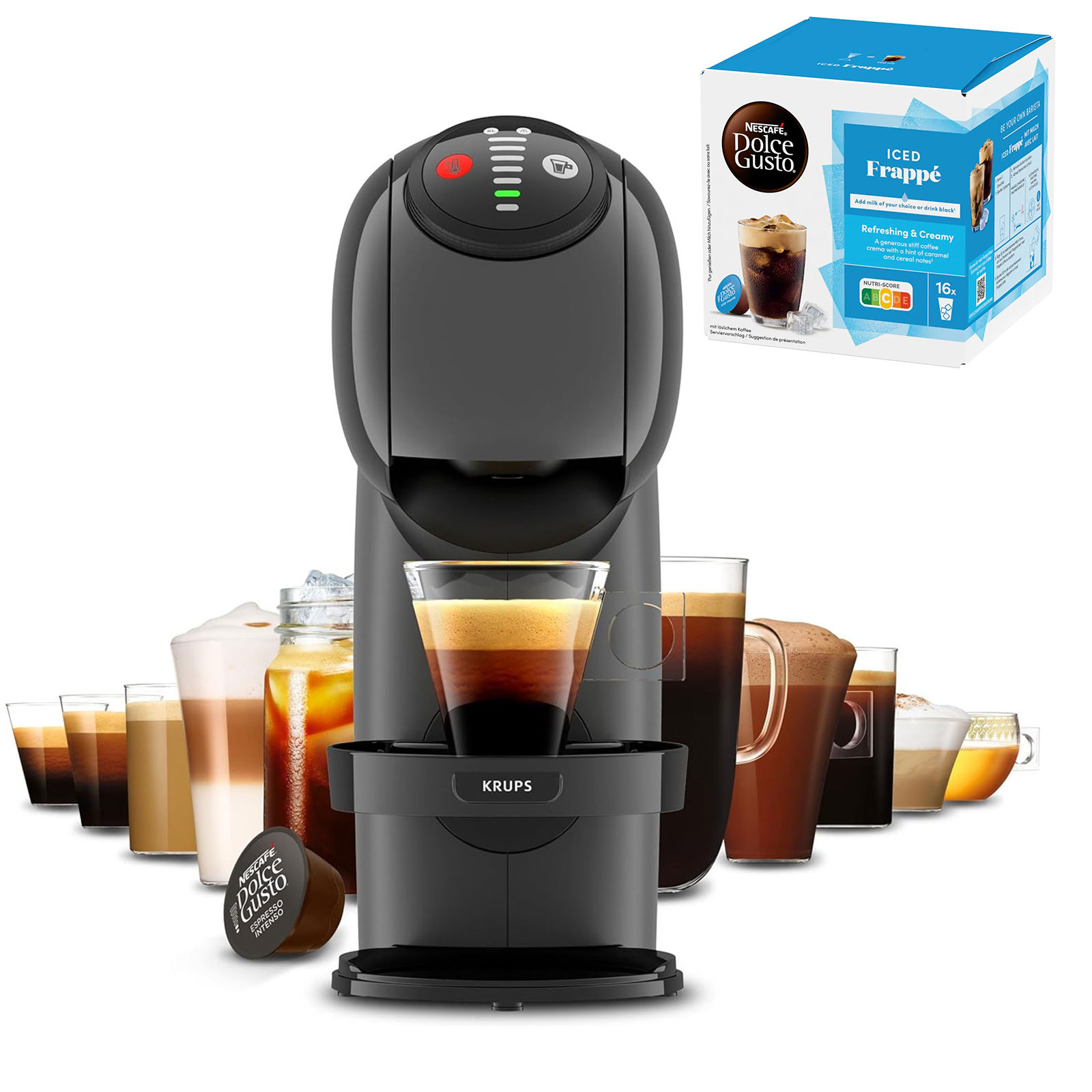KRUPS KP243B.23 NDG Genio S PAS Anthrazit inkl. Iced Frappe 16 Capsule