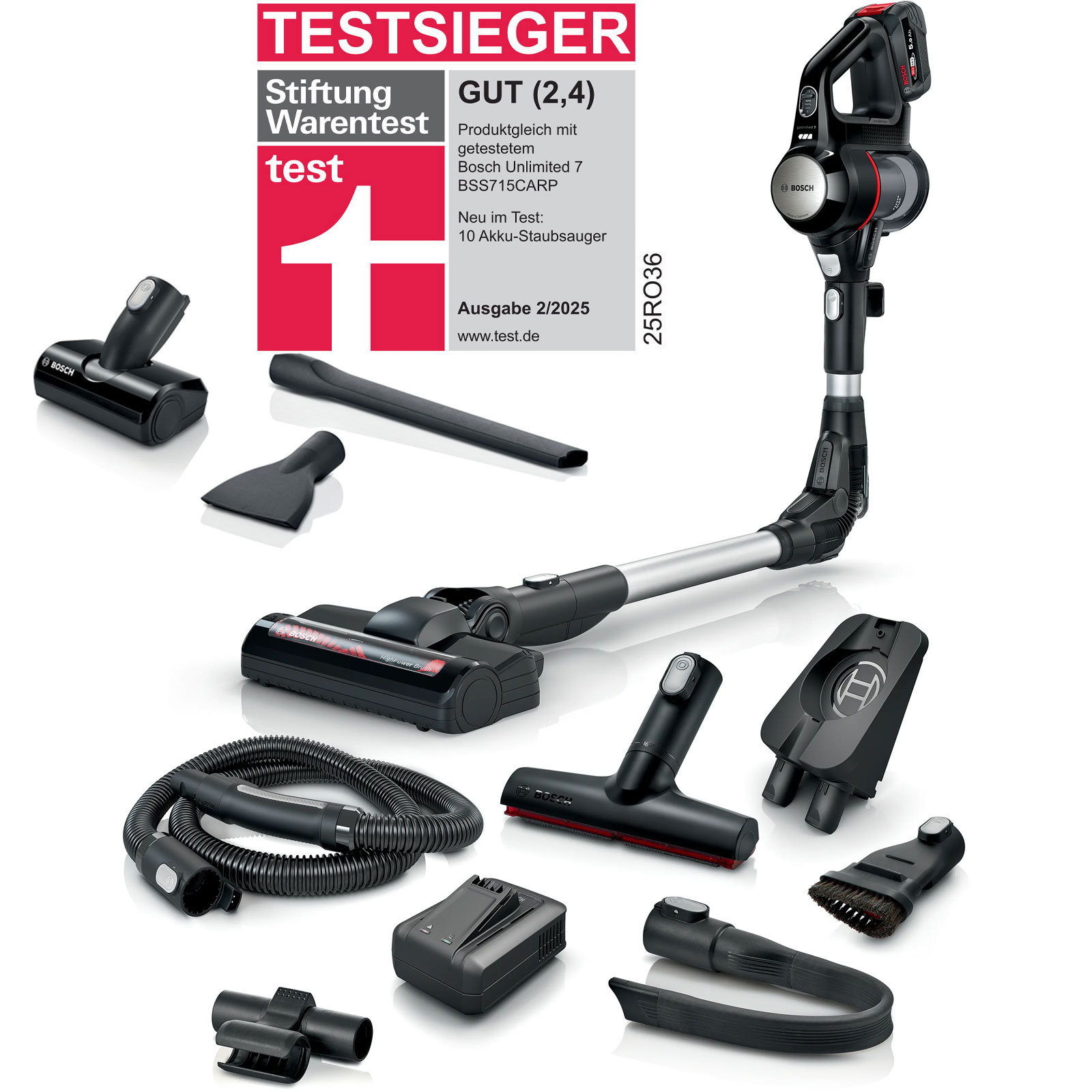 Bosch BSS715FRSH Akku-Staubsauger, Unlimited 7, Schwarz inkl Zubehör-Set BHZUKIT