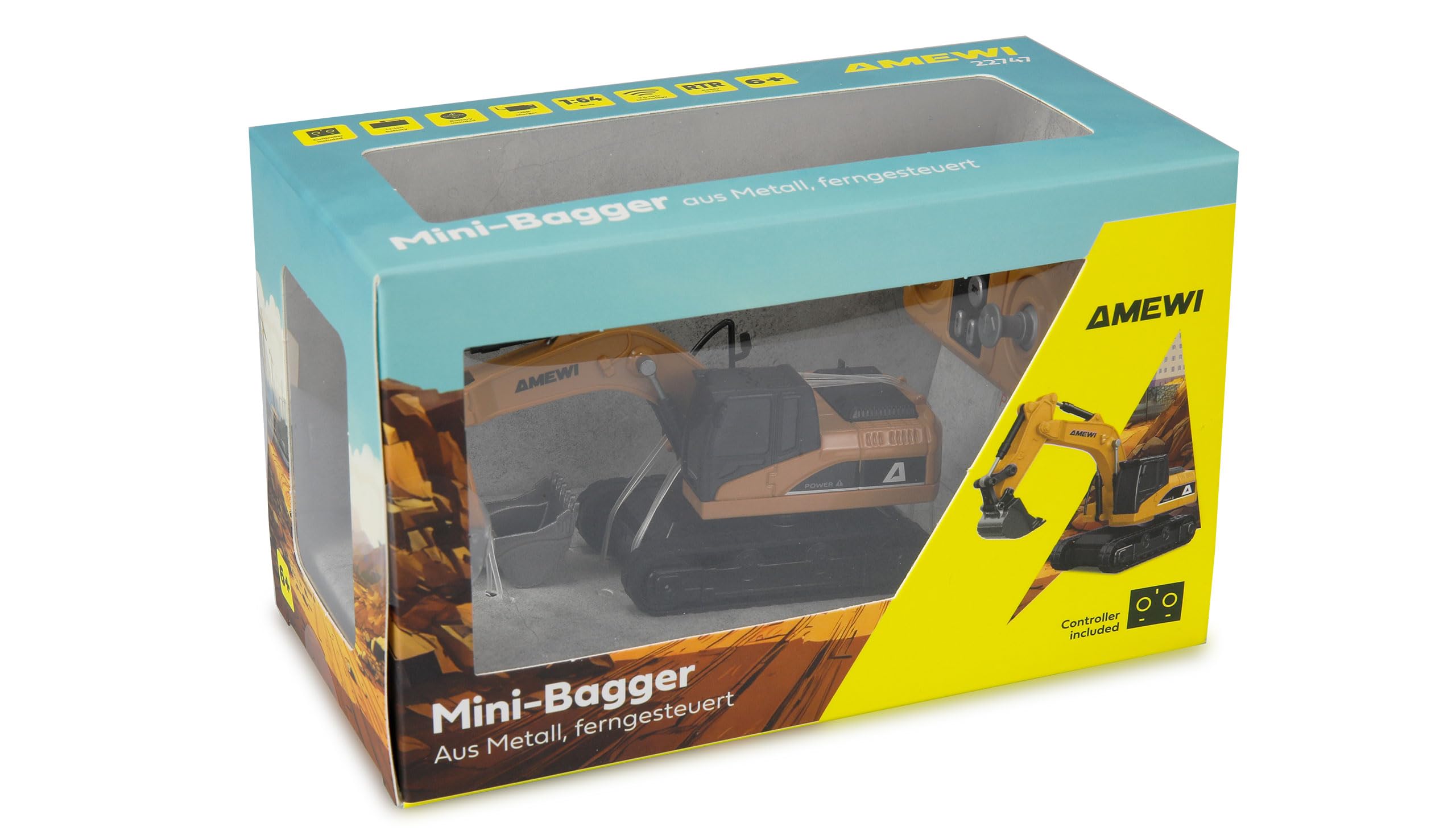 Ferngesteuerter Mini-Bagger aus Metall 8-Kanal 1:64 RTR