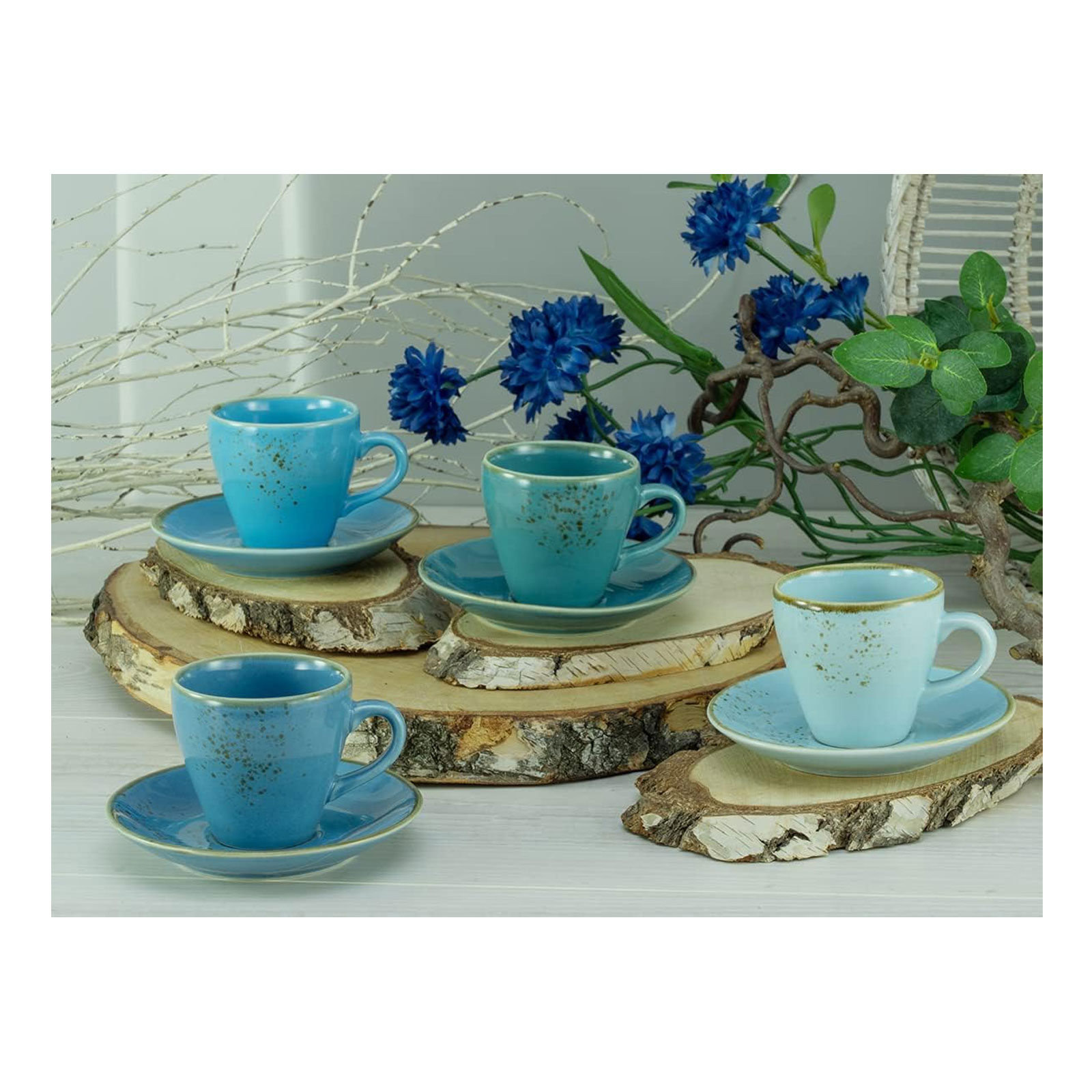 CreaTable, 23698, Serie Nature Collection AQUA Bistrotassen, Espresso Set 8 teilig, Steinzeug