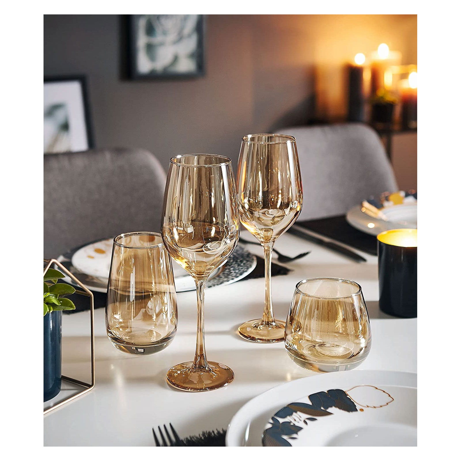 CreaTable, 23520, Serie GLAMOUR Roségold, Weinglas 4 teilig