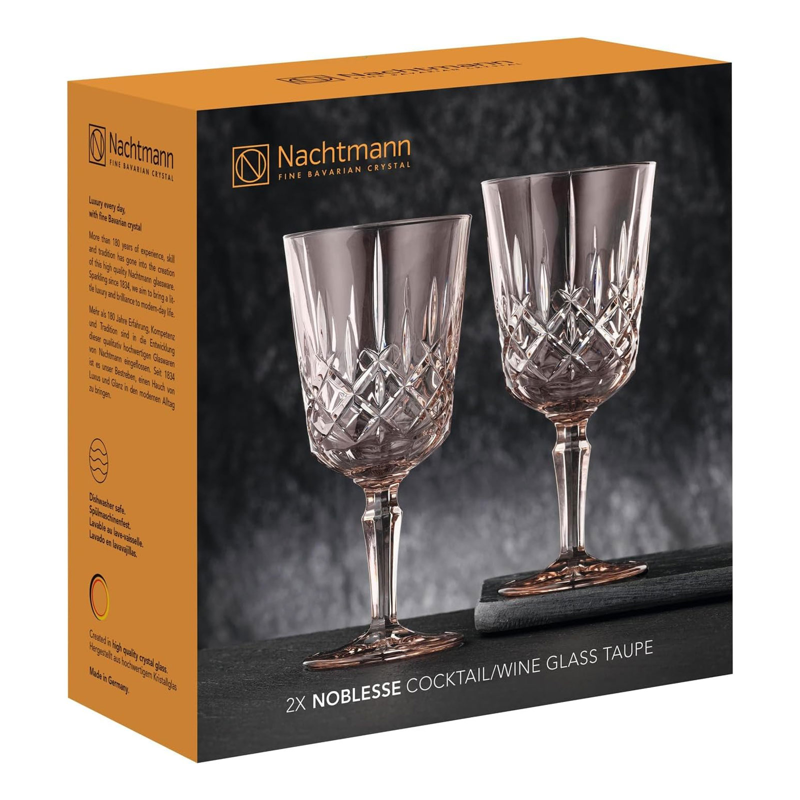 Nachtmann, 2-teiliges Weingläser-Set, Cocktailgläser/Weingläser, Kristallglas, 355 ml, Taupe, Noblesse Colors, 105217