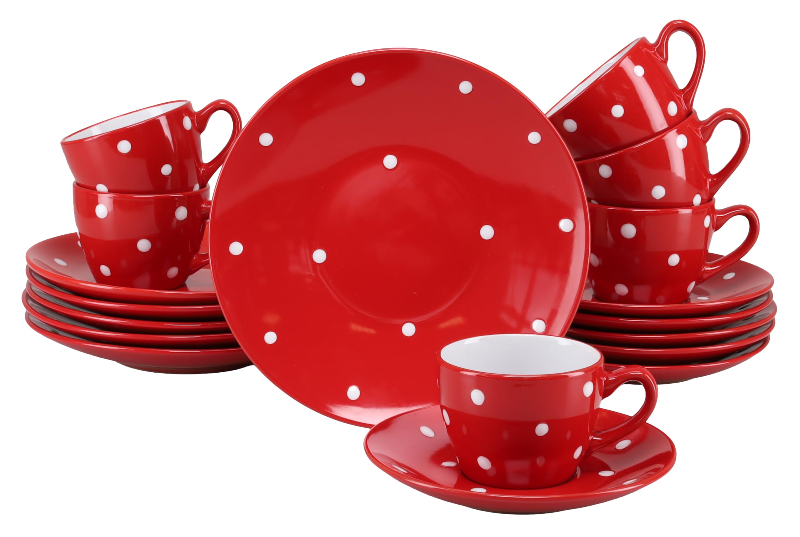 CreaTable 24594 Kaffeeservice Serie Polka Dots Rot-Weiss 18-tlg. 6 Personen