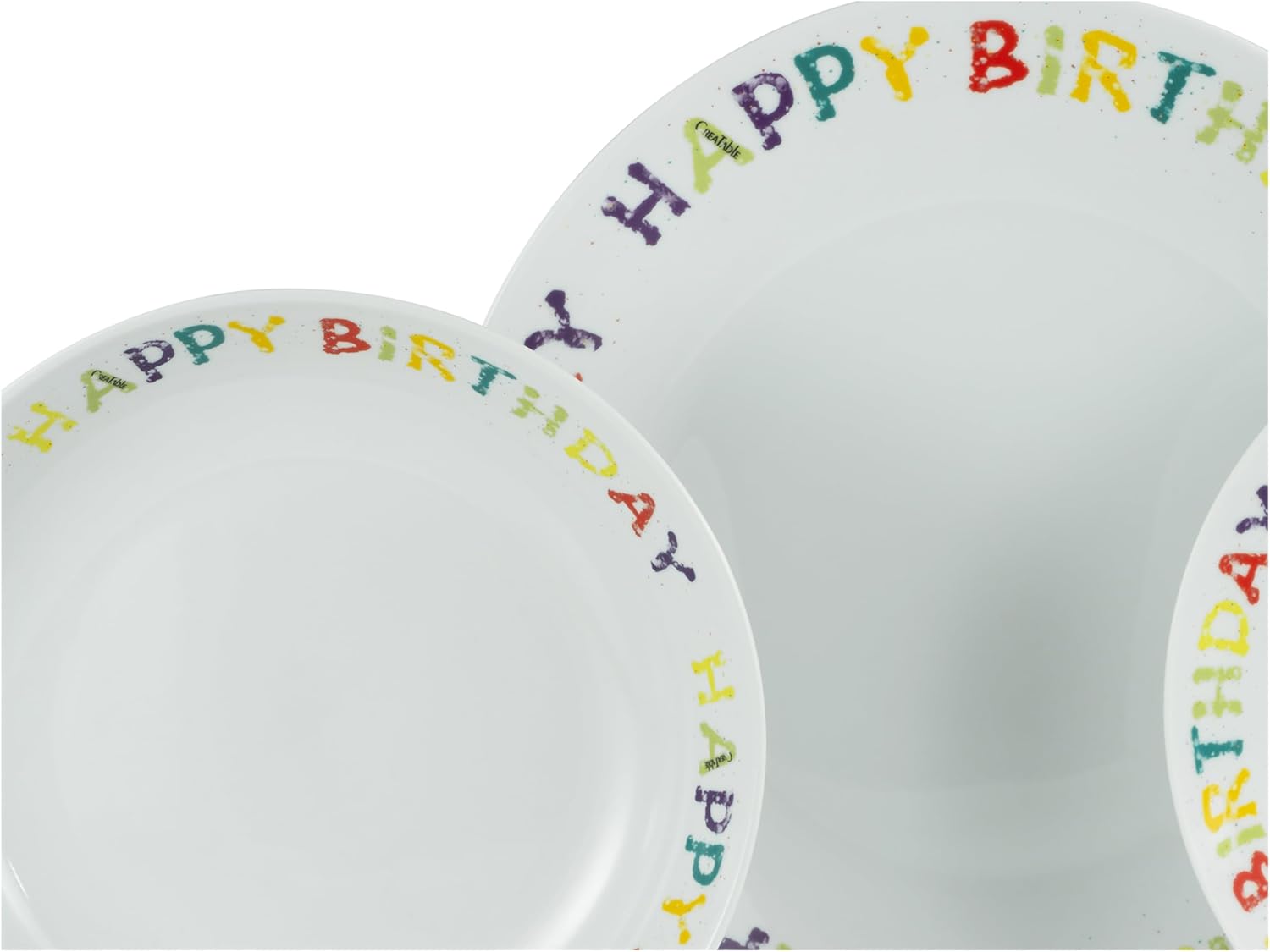 CreaTable, 24169, Serie Happy Birthday, 12-teiliges Geschirrset, Teller Set aus Porzellan