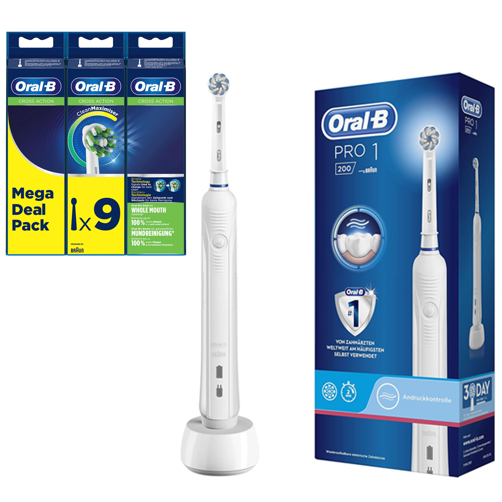 BRAUN Oral-B Pro 1-200 SensiUltraThin Zahnbürste inkl. CrossAction Aufsteckbürsten