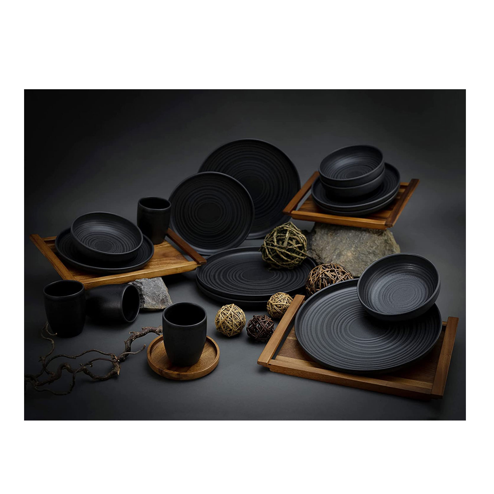 CreaTable, 23860, Serie Uno Black Lava Stone, Kombiservice 16 teilig