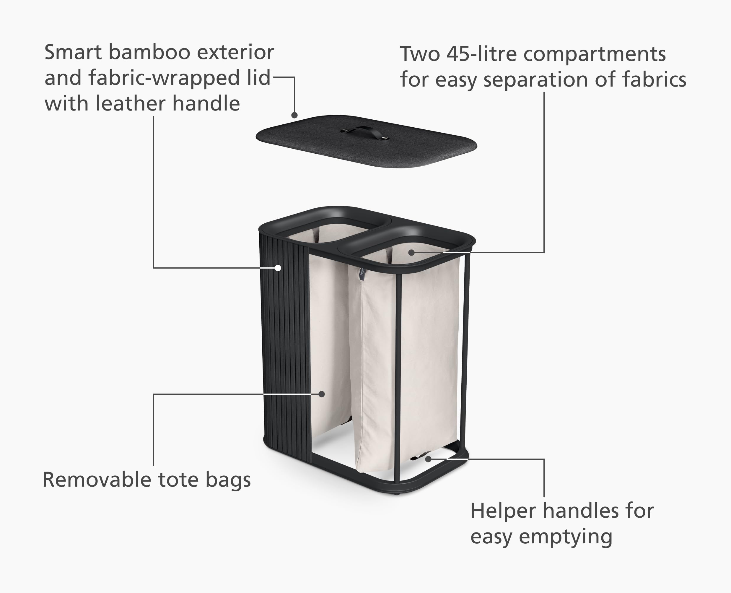 Joseph Joseph Wäschetrennkorb 90,0 l Tota Twin Luxe schwarz