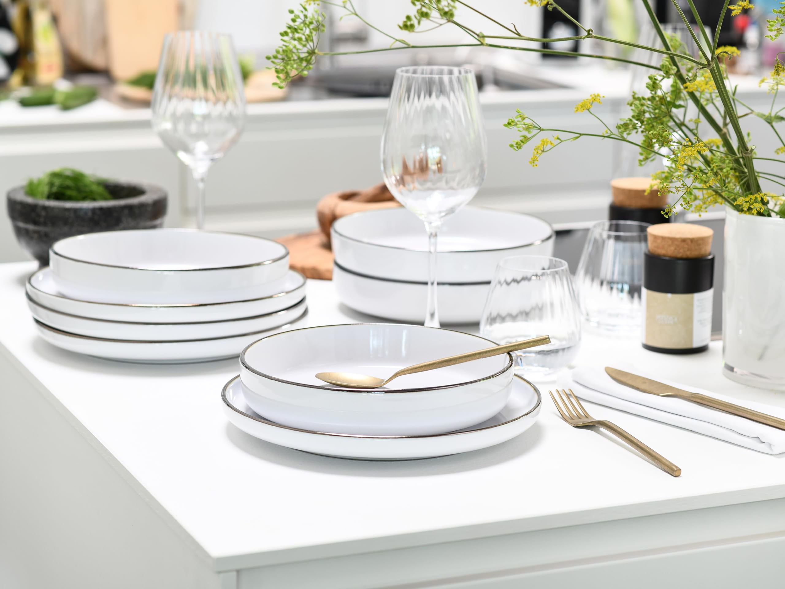 CreaTable 24797 Teller Set Serie Nordic Festive Weiss 18-tlg. 6 Personen