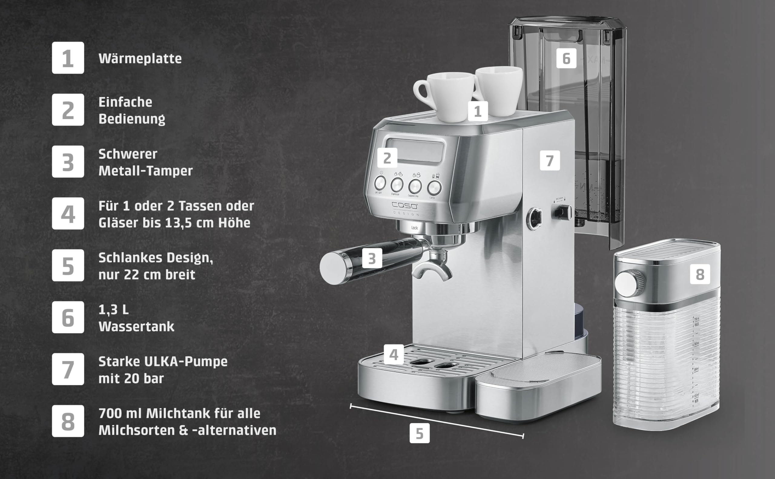 Caso 1821 Espresso Gourmet Siebträger-Espressomaschine
