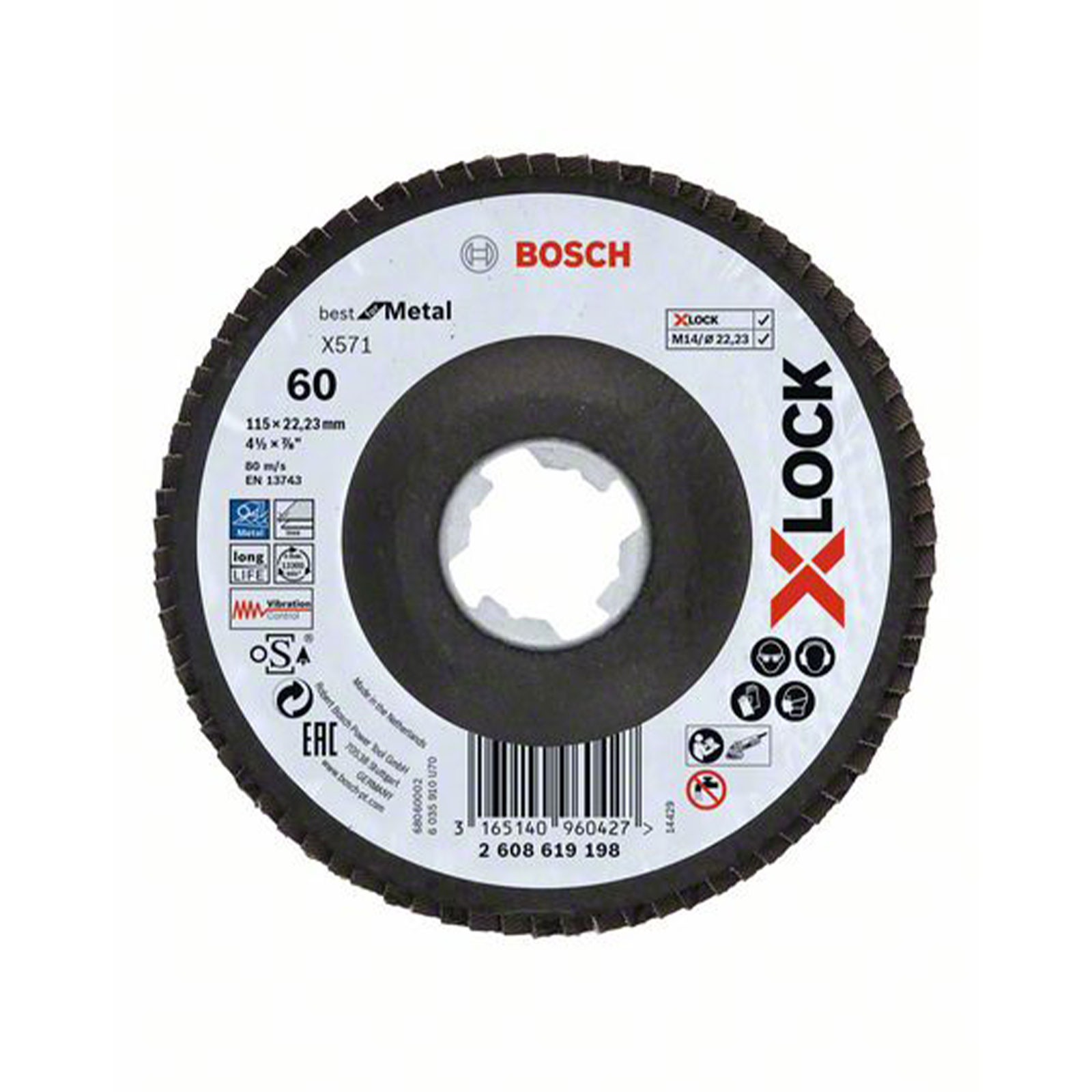 Bosch Professional 2.608.619.198 X-LOCK Faecherscheibe BfM,115mm,K60,ge