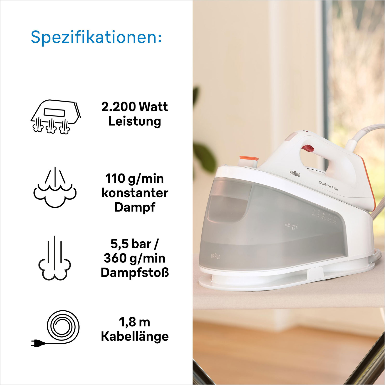 Braun IS 1511 WH CareStyle 1 Pro Dampfbügelstation