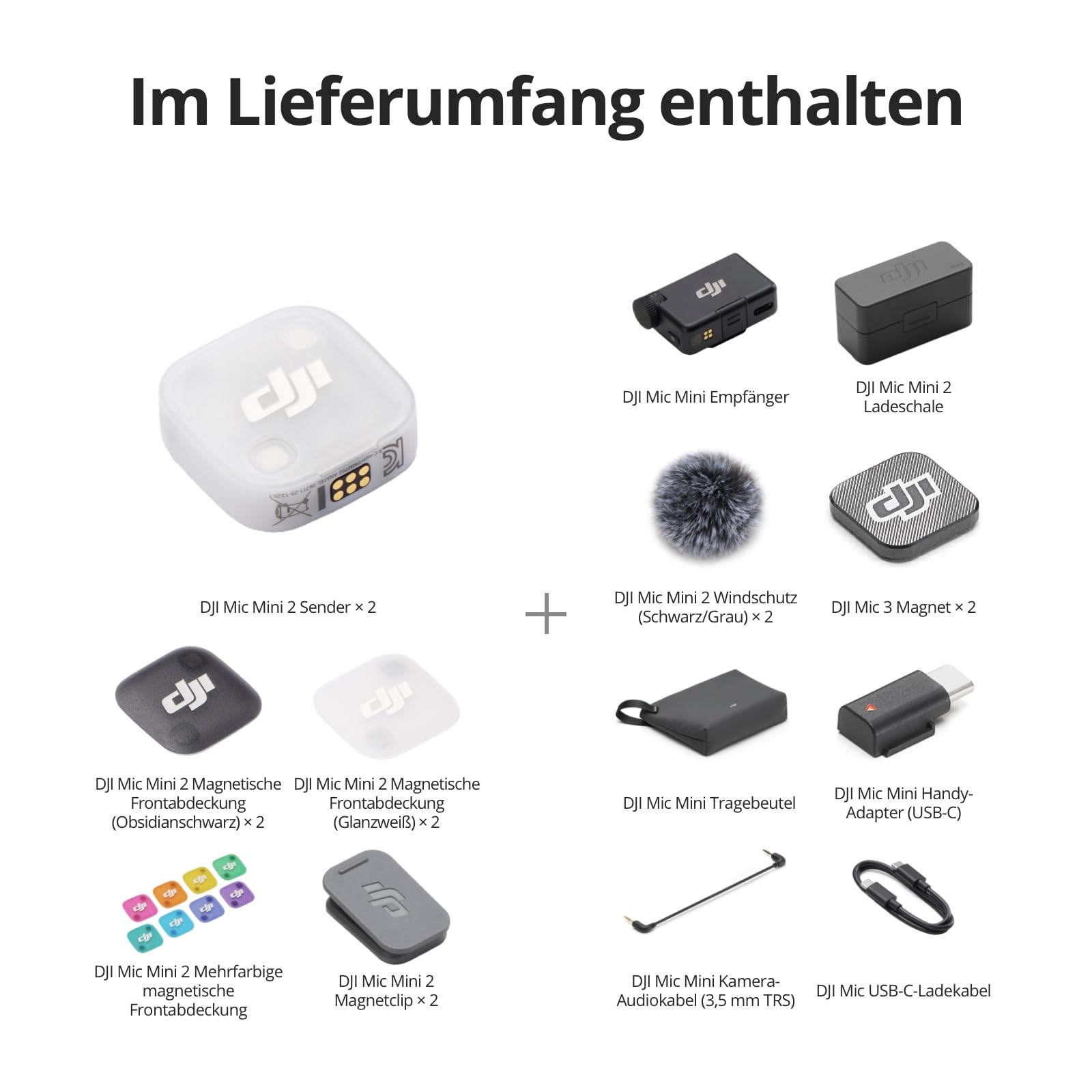 DJI Mic Mini 2 (2 TX + 1 Standard RX + Ladeschale), Lavalier-Mikrofon