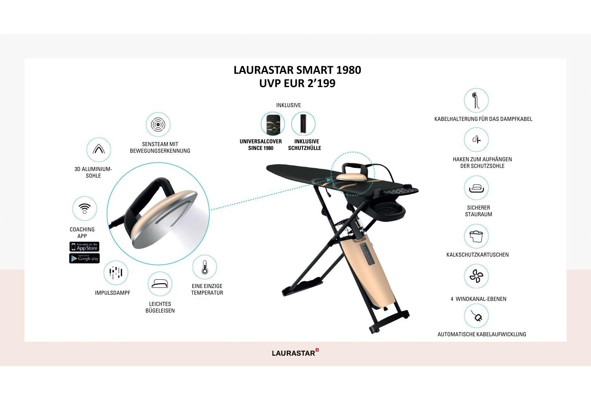 Laurastar Smart 1980 Dampfbügelstation 2200W aktive 3D-Bügelsohle Impulsdampf