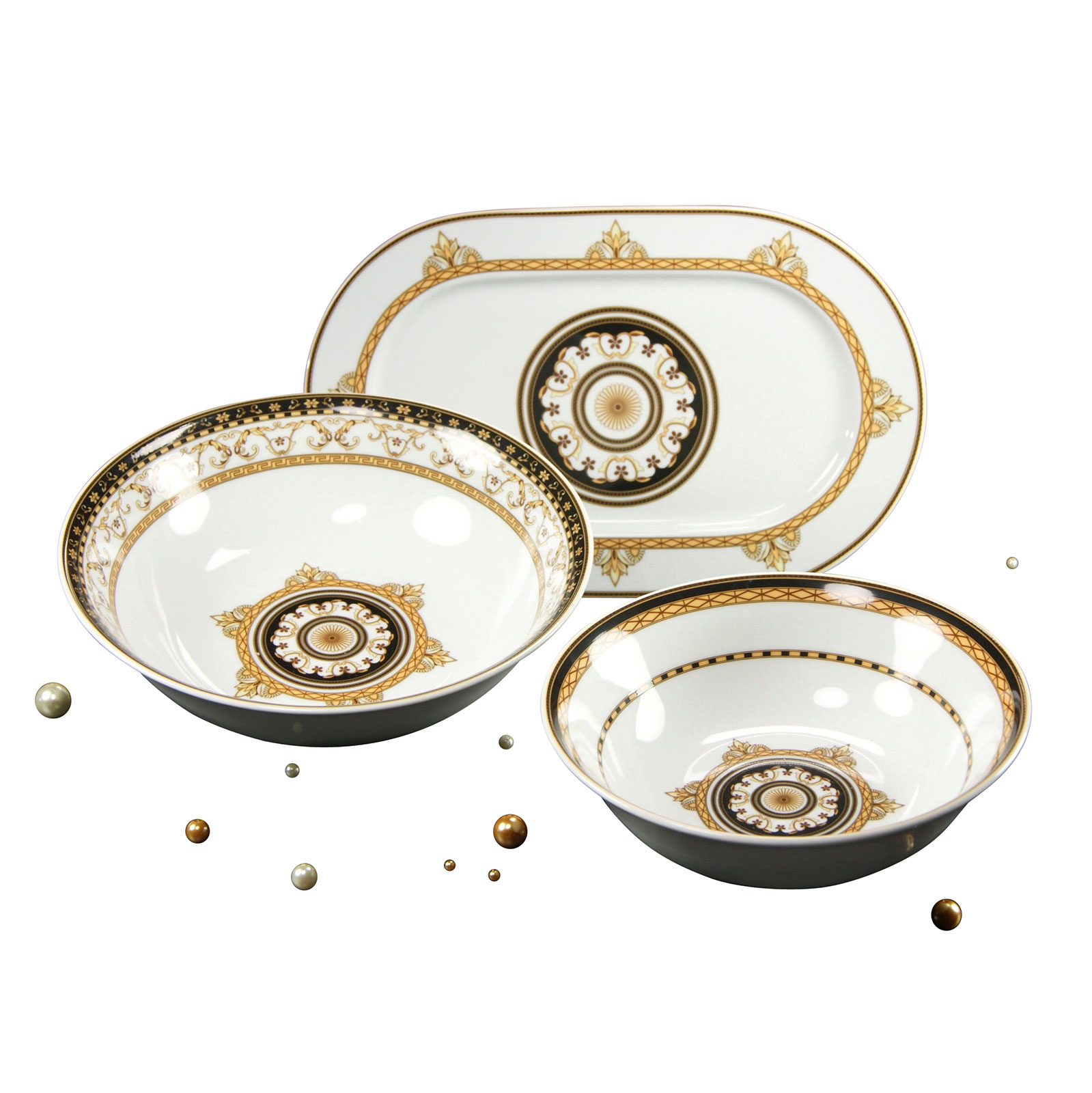 CreaTable, 15089, Serie Majestosa schwarz, Geschirrset Servierset 3 teilig