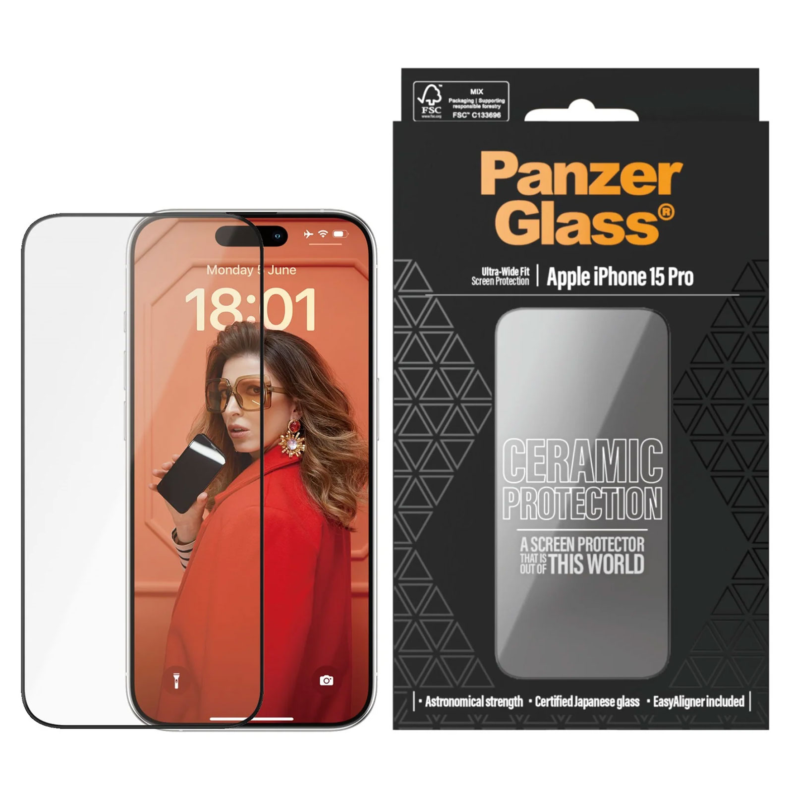 PanzerGlass Ceramic Protection for iPhone 15 Pro | Ultra-Wide Fit w. EasyAligner