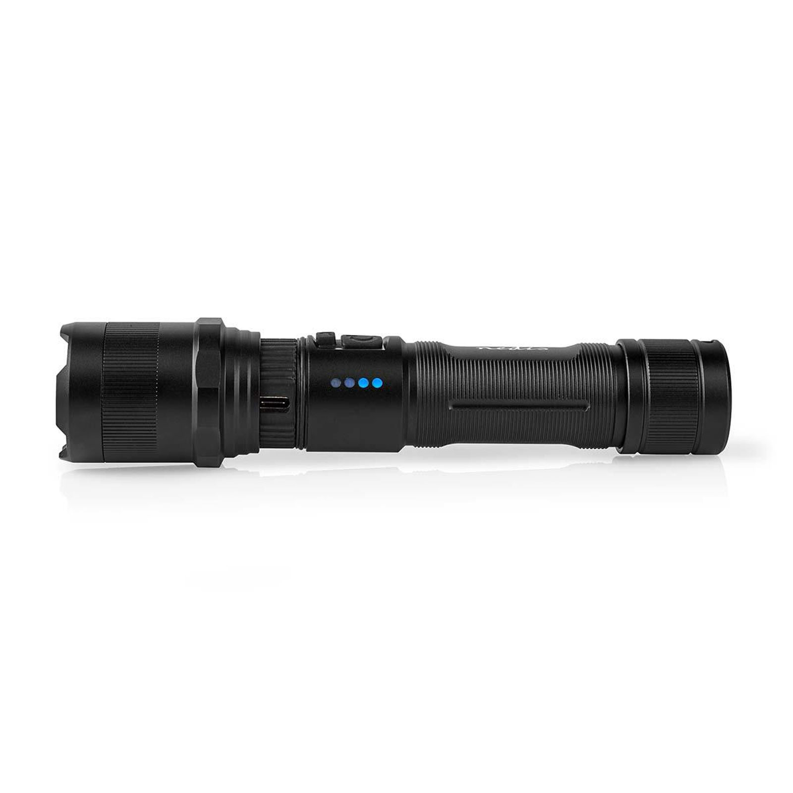 NEDIS LED-Taschenlampe 10W Lith. schwarz (3.7 V DC, 10 W, Eingebautes Lithium Ion, Wiederaufladbar,)