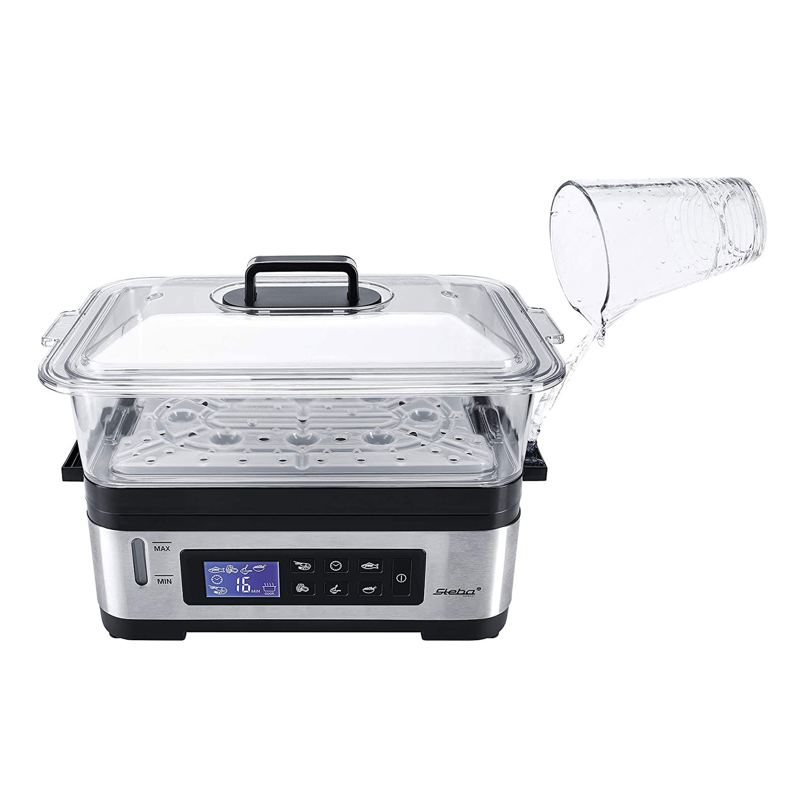 Steba 2 elektrischer Dampfgarer Edelstahl / schwarz Steba 2 elektrischer Dampfgarer Edelstahl / schwarz