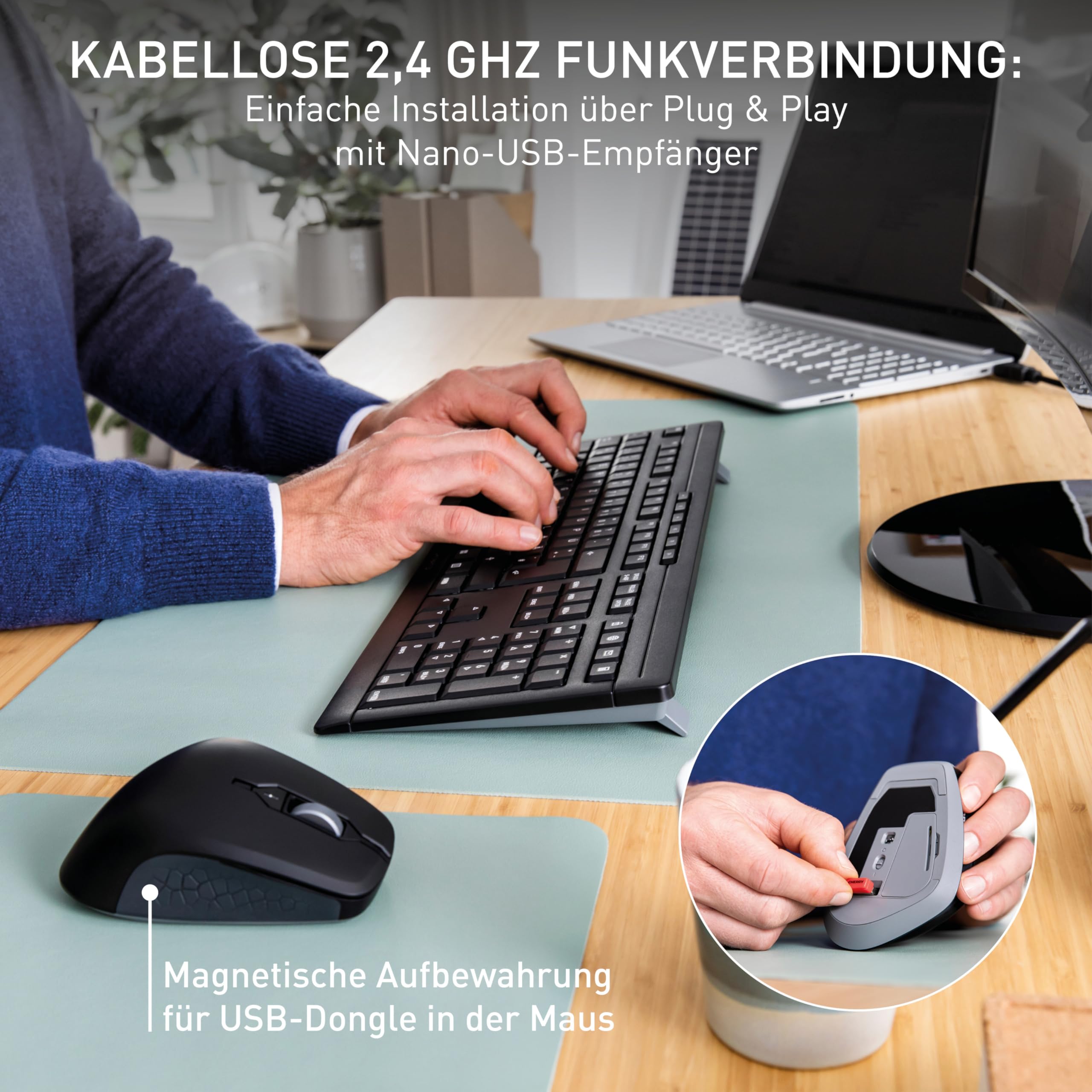 CHERRY Stream Desktop Comfort, Kabelloses Tastatur-Maus-Set