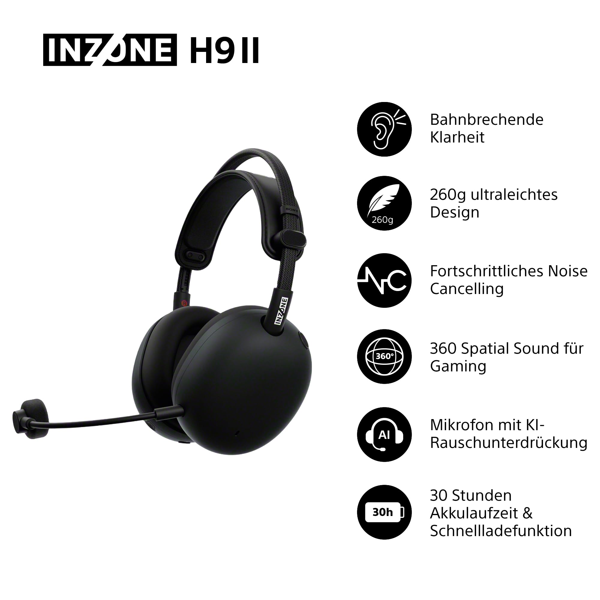 Sony INZONE H9 II Kabelloses Noise Canceling PC-Gaming Headset, Leicht